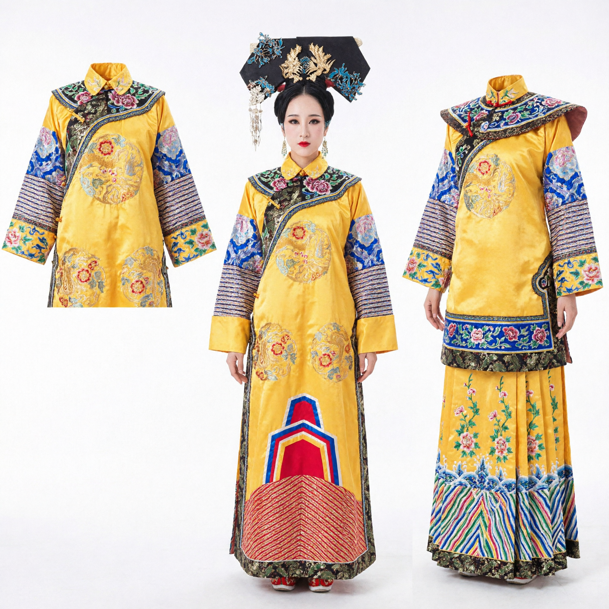 Traditionelles chinesisches Qing-Dynastie-Kaiserinnen-Kostüm Gelbes Drachengewand Antikes Palastkleid für Frauen Bühnenauftritt - Asian Costume