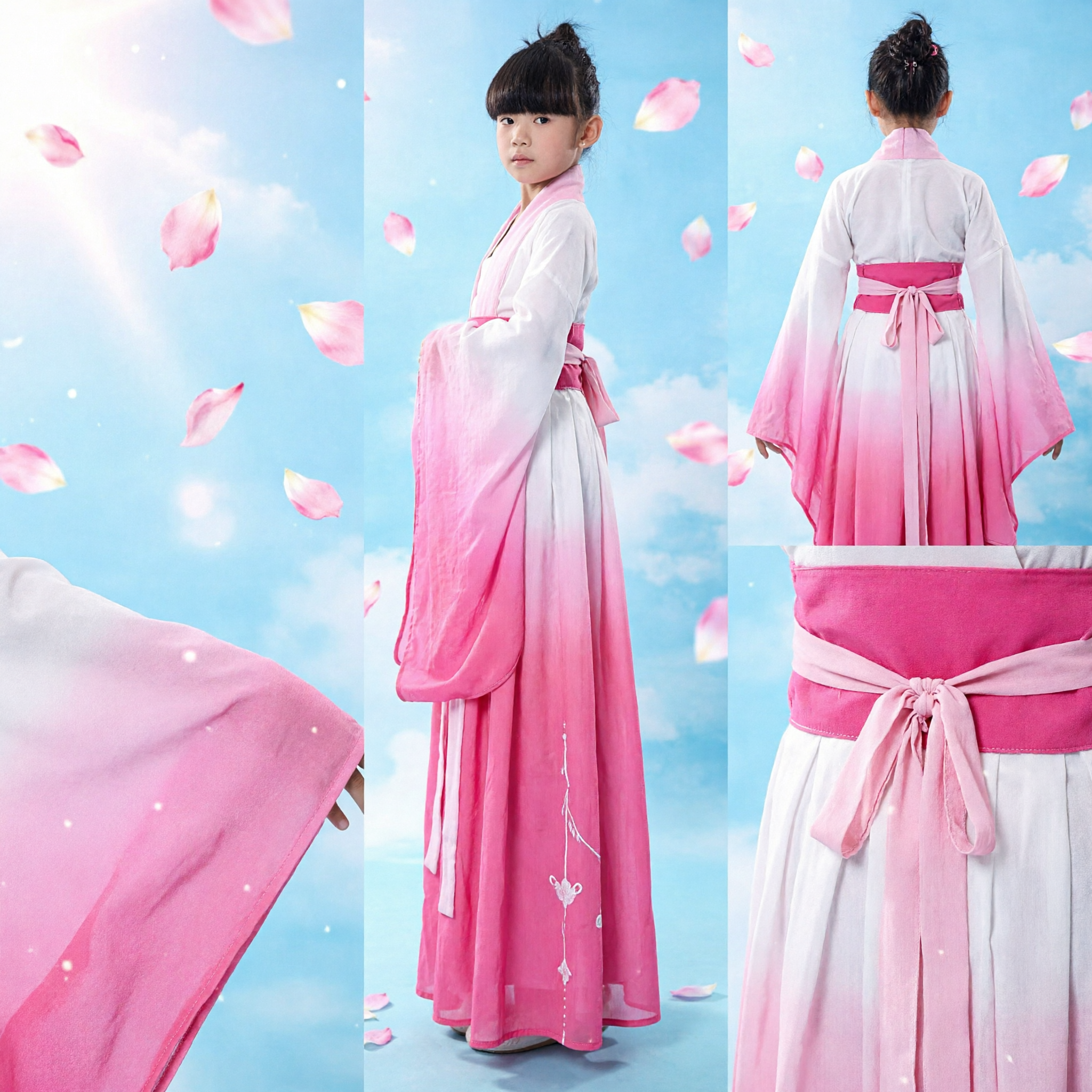 Kinder Mädchen antikes chinesisches Hanfu-Kostüm Rosa Verlauf Feenkleid Traditionelles Prinzessinnen-Outfit für Tanzauftritte - Asian Costume