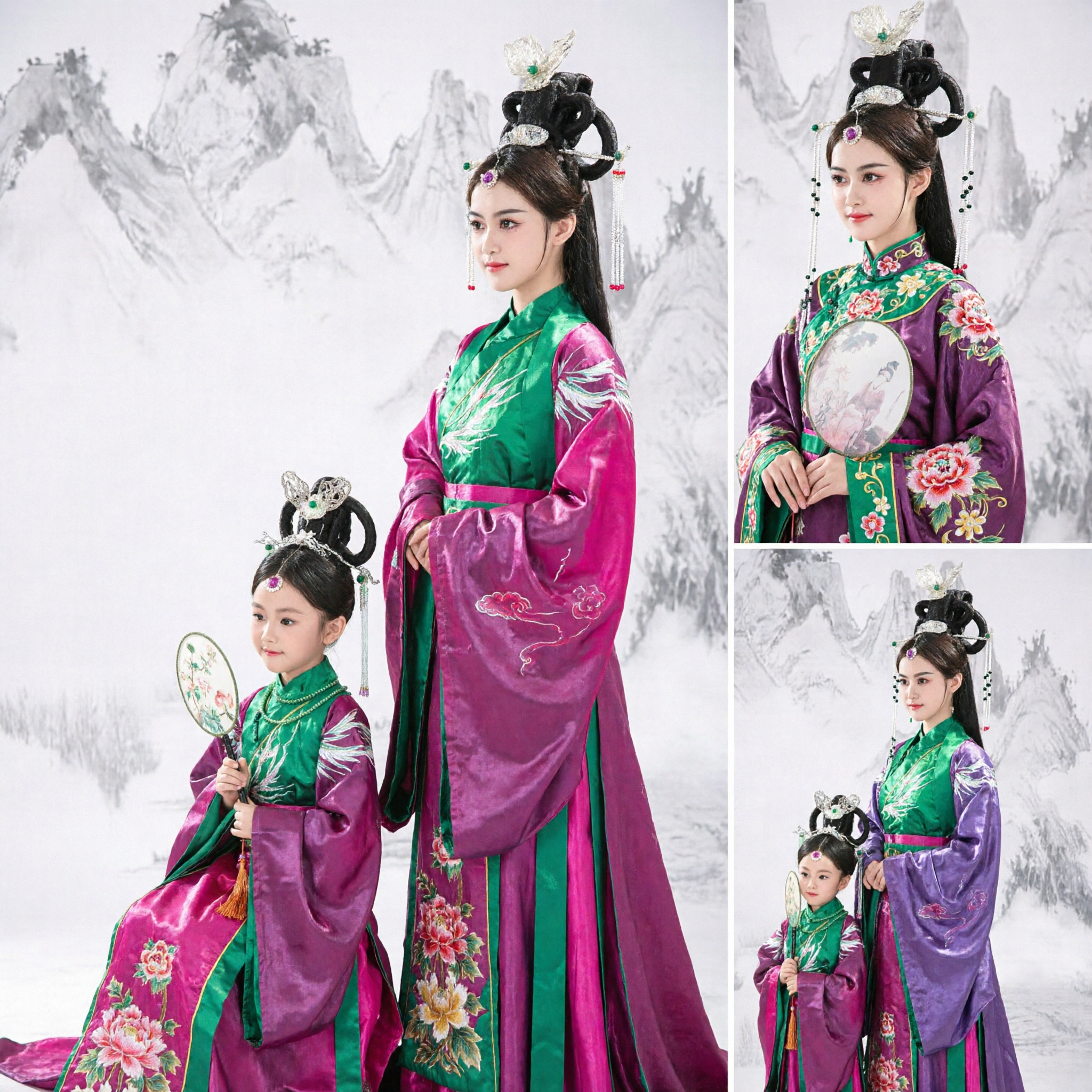 Tradycyjne Chińskie Suknie Hanfu Dopasowane dla Matki i Córki Starożytna Suknia Cesarzowej-Wróżki na Występy Sceniczne - Asian Costume