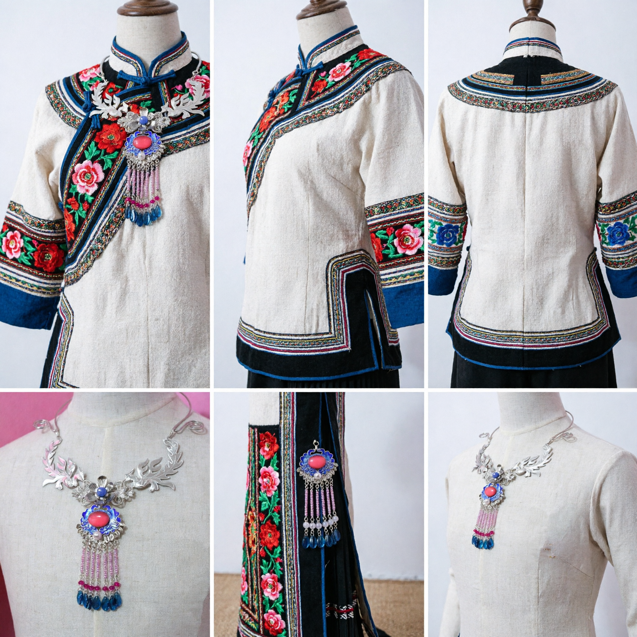 Traditioneel Chinese Miao Zilveren Ketting Blauw Emaille Feniks Kwast Hanger Etnische Trouwjuwelen voor Vrouwen Bruiden - Asian Costume