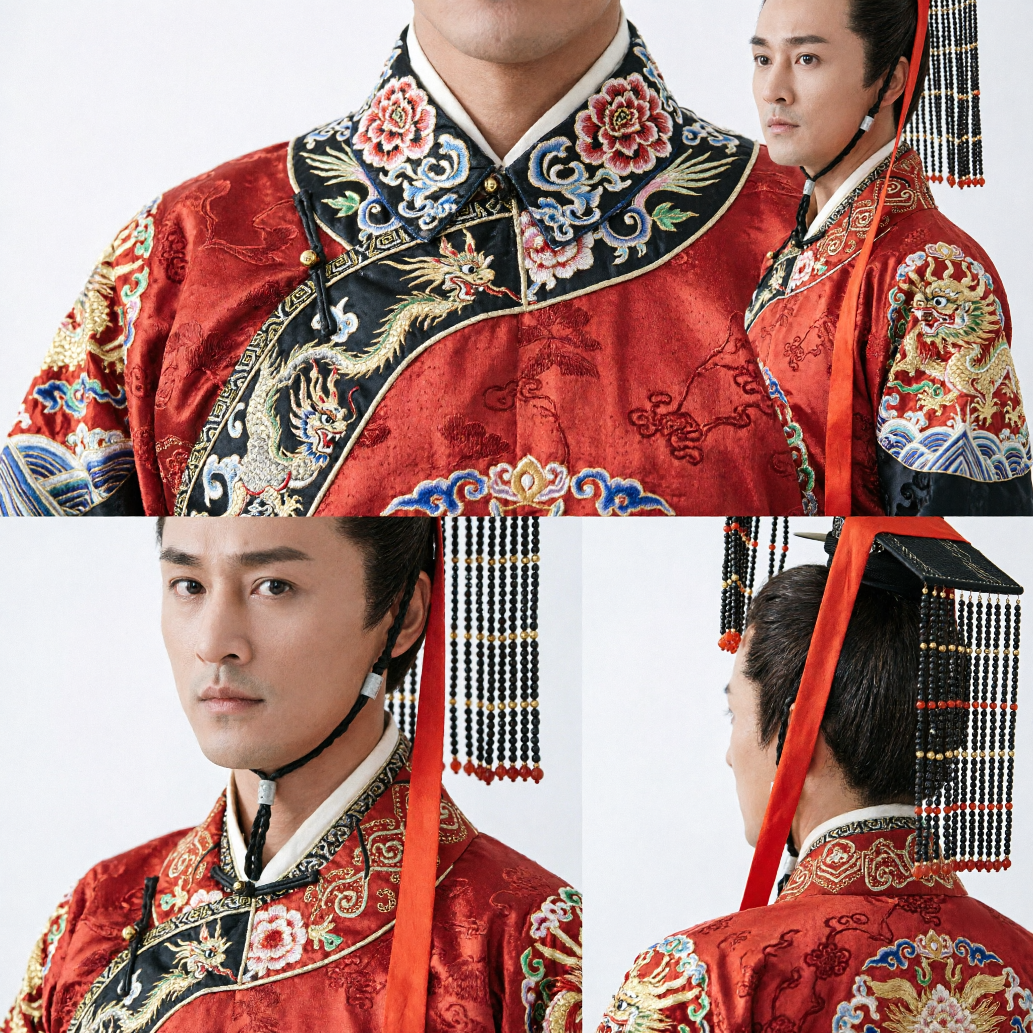 古代中国皇帝冠冕冠（黒い玉付き）伝統的漢服衣装アクセサリー男性用コスプレ - Asian Costume