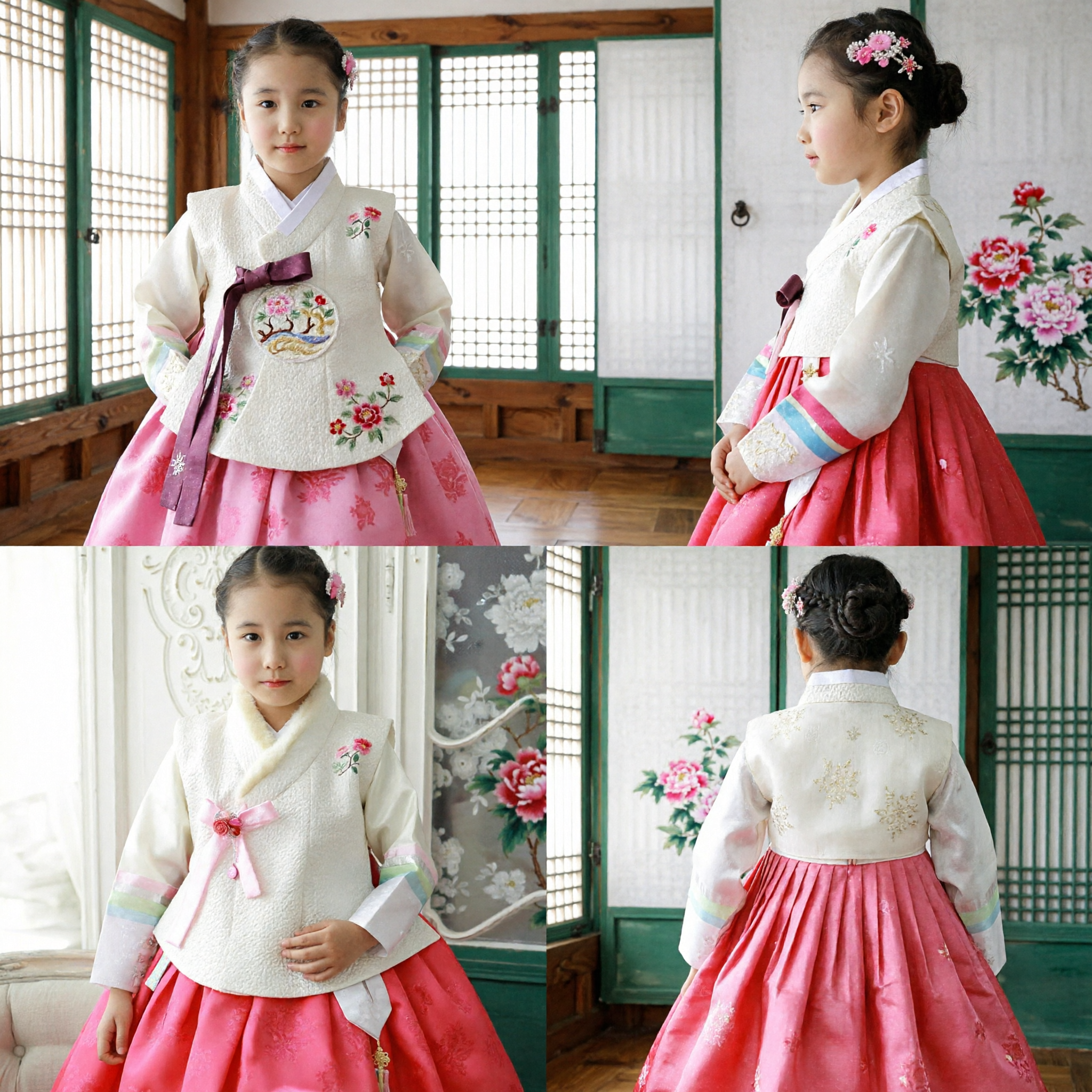 Traditioneel Koreaans Hanbok voor meisjes, wit geborduurd topje en roze rok voor Doljanchi-bruiloft - Asian Costume