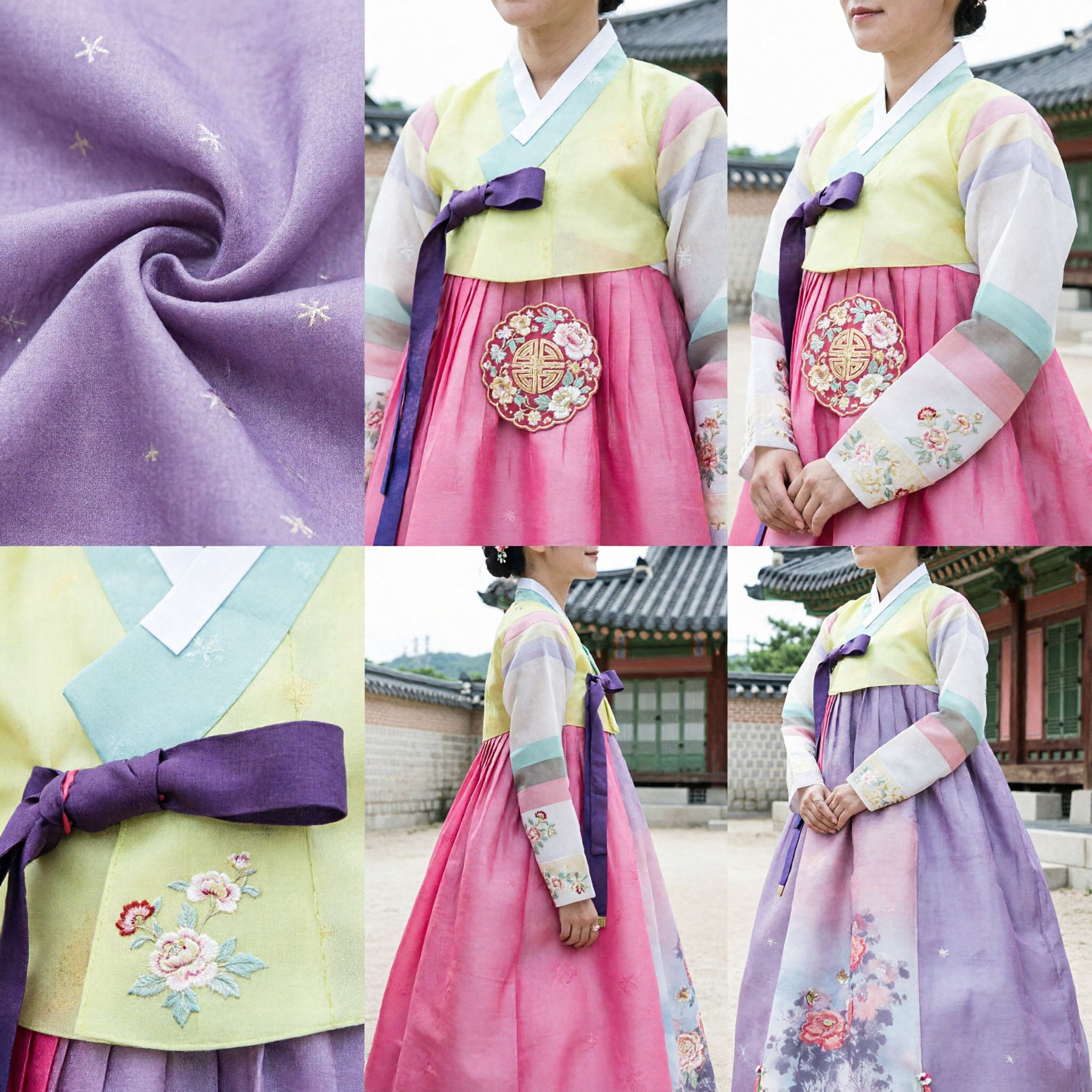 Hanbok Traditionnel Coréen pour Femmes Broderie Florale Élégante Rose et Verte Robe Costume de Cérémonie de Mariage - Asian Costume