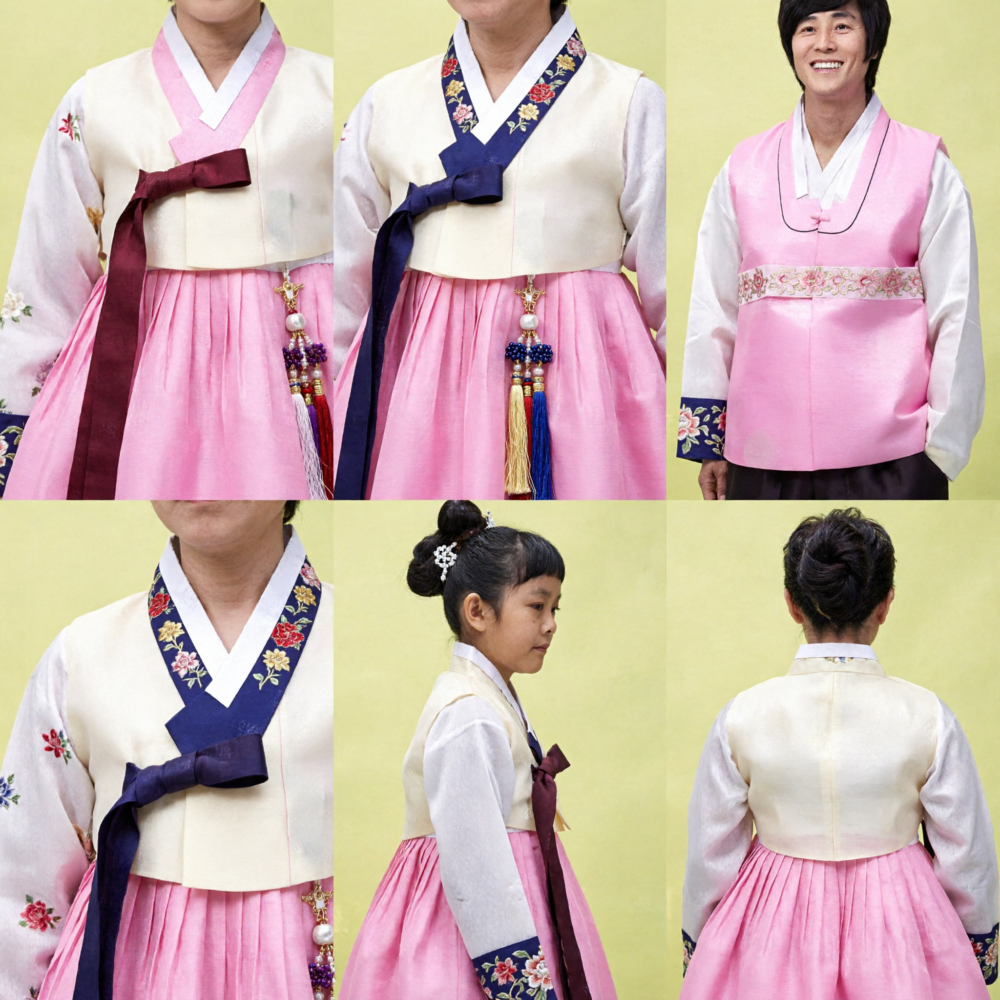 Set Famiglia Tradizionale Coreano Hanbok Rosa Costume per Genitori e Bambino Matrimonio Vacanza Festa - Asian Costume