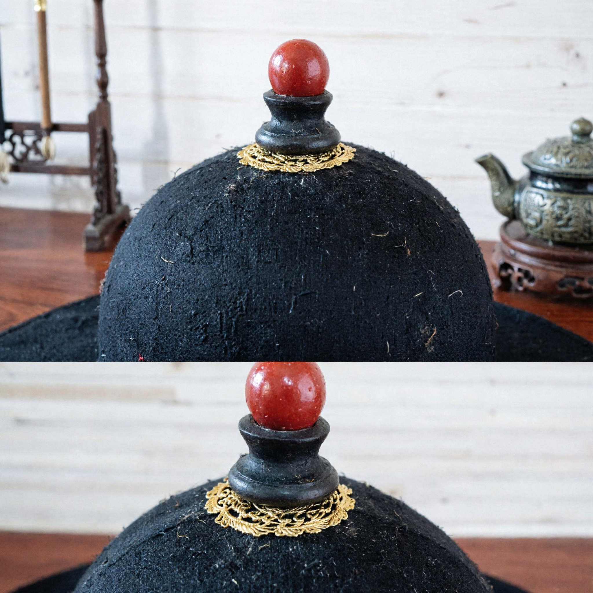 Chapeau officiel traditionnel chinois de la dynastie Qing avec bouton rouge pour costume historique ancien et cosplay pour hommes - Asian Costume
