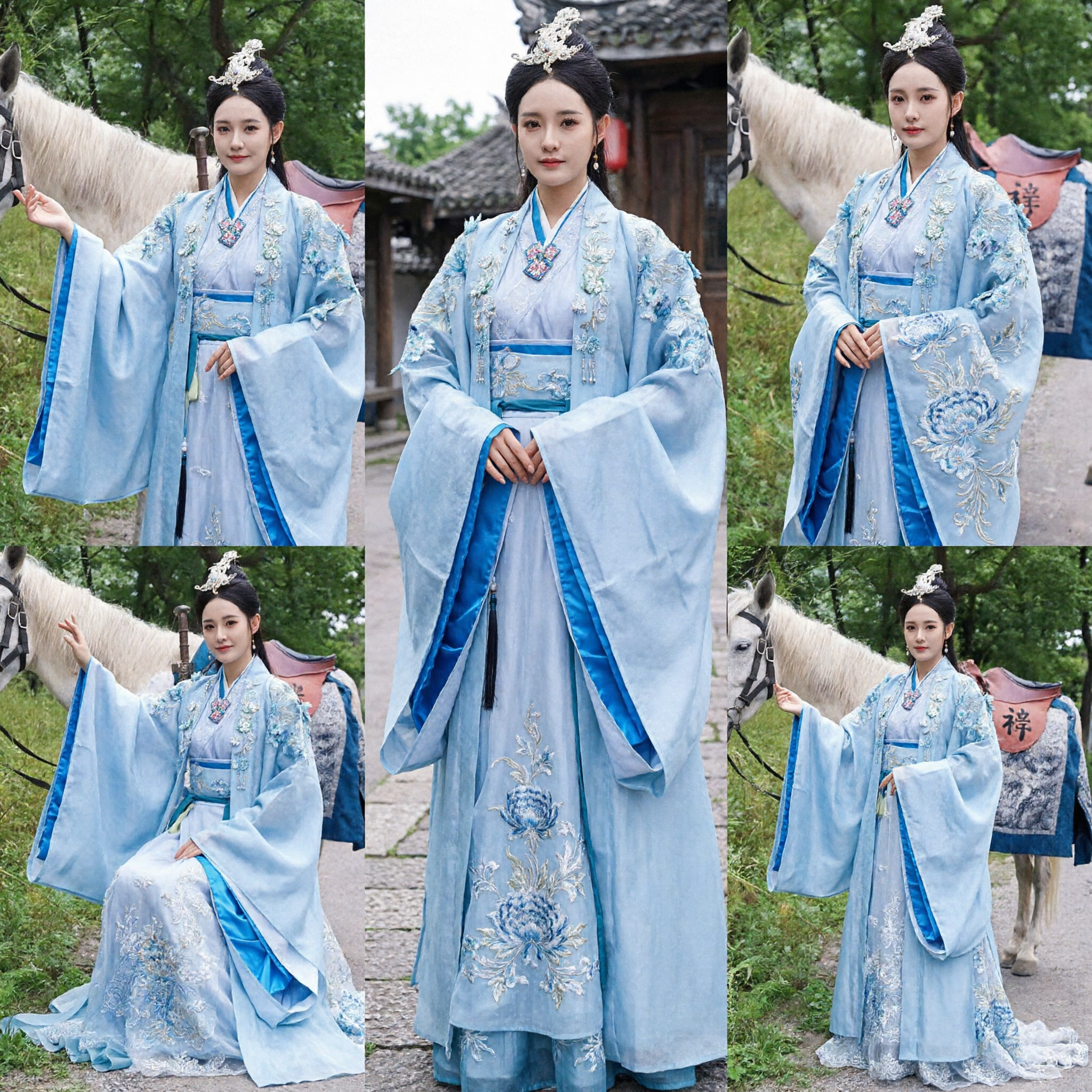 Costume Hanfu traditionnel chinois, robe ancienne de fée bleue à broderie et manches larges pour femmes - Asian Costume