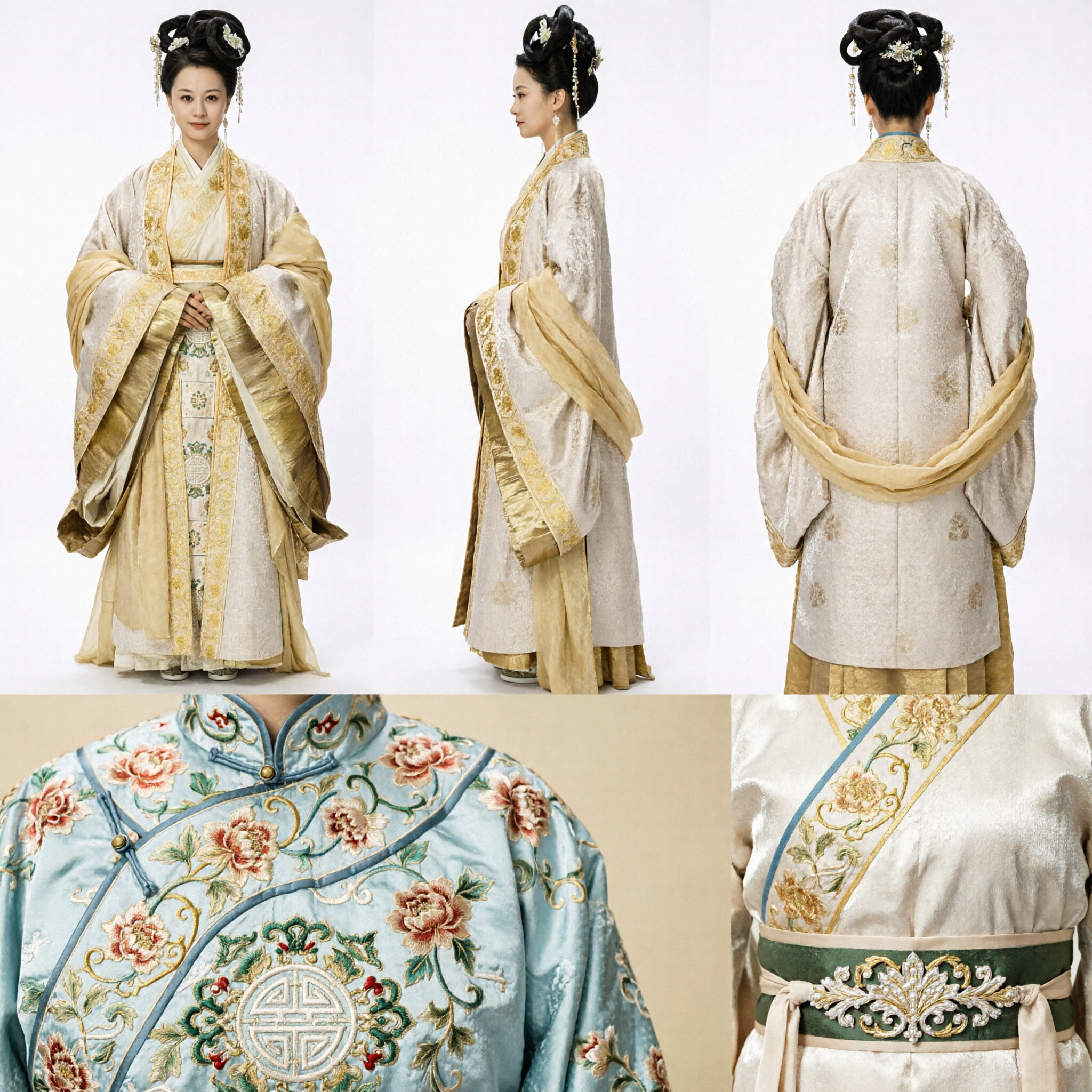 伝統的中国 漢服衣装 女性用 古代貴婦人皇后ドレス 金刺繍 歴史ドラマコスプレ - Asian Costume
