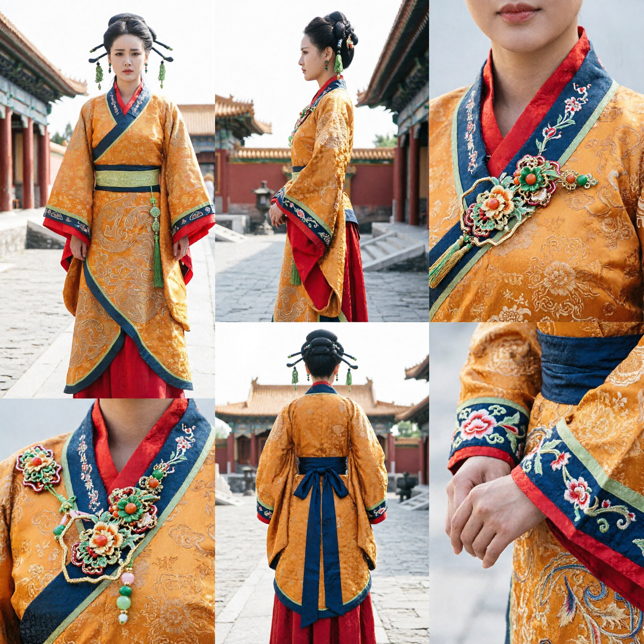 Oude Chinese Hanfu-kostuum Vrouwen Oranje Han-dynastie Paleisdame-jurk Traditioneel Historisch Cosplay-outfit - Asian Costume