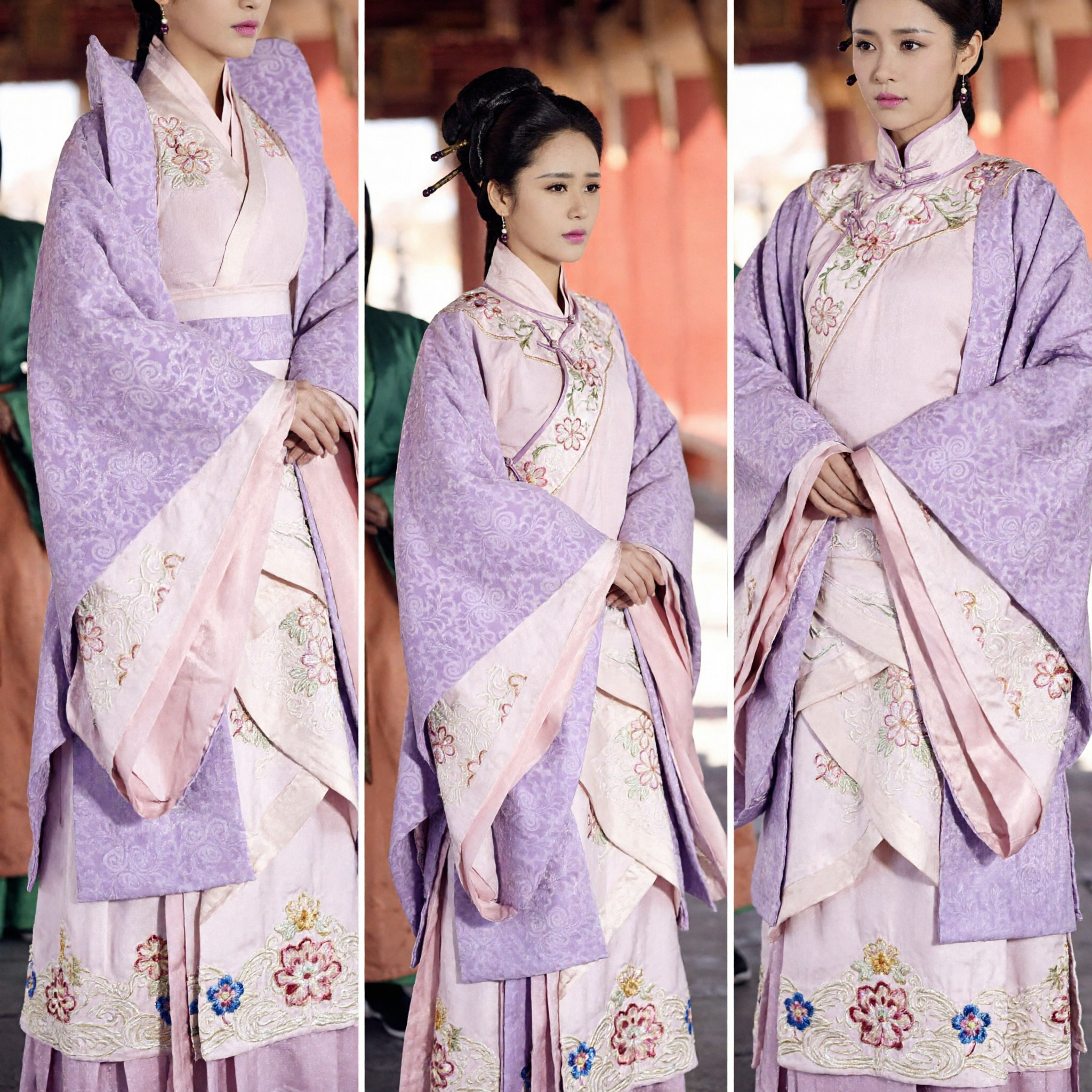 Robe Hanfu Elegante Roxo Padronizado com Bordado Floral Rosa - Traje Chinês Antigo Tradicional para Mulheres - Asian Costume
