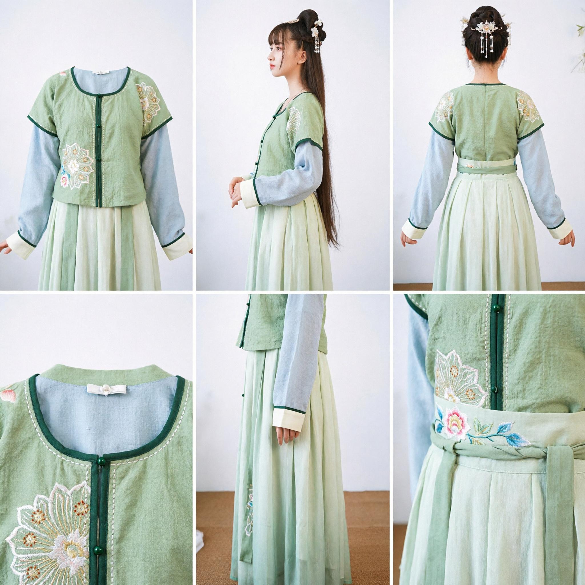 Costume Hanfu Cinese Tradizionale per Bambine, Abito da Principessa Antica Verde Chiaro con Ricami per Spettacoli Infantili - Asian Costume