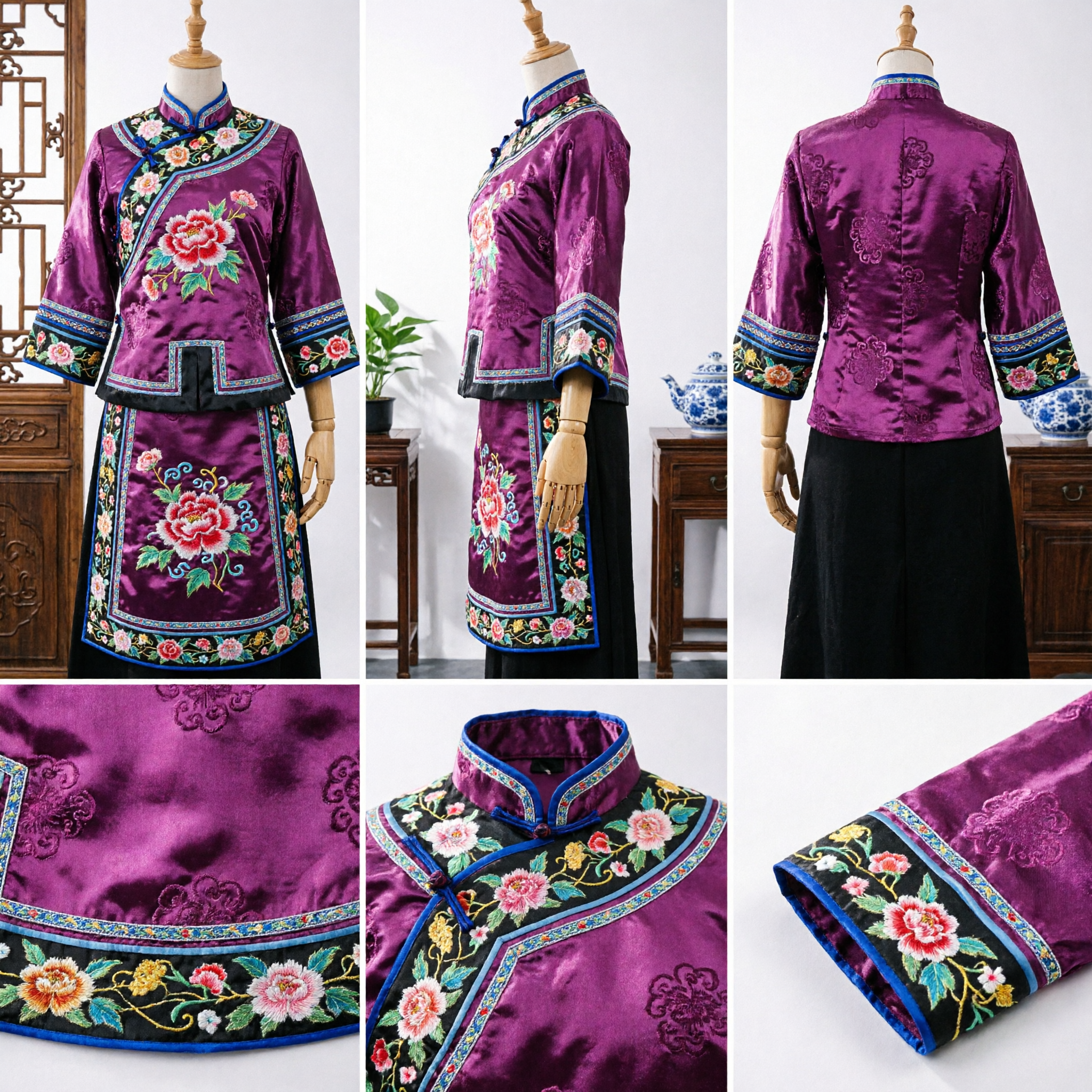 伝統的中国 刺繍シルク靴 女性用 ピンク漢服結婚式 牡丹花柄ウェッジヒール - Asian Costume