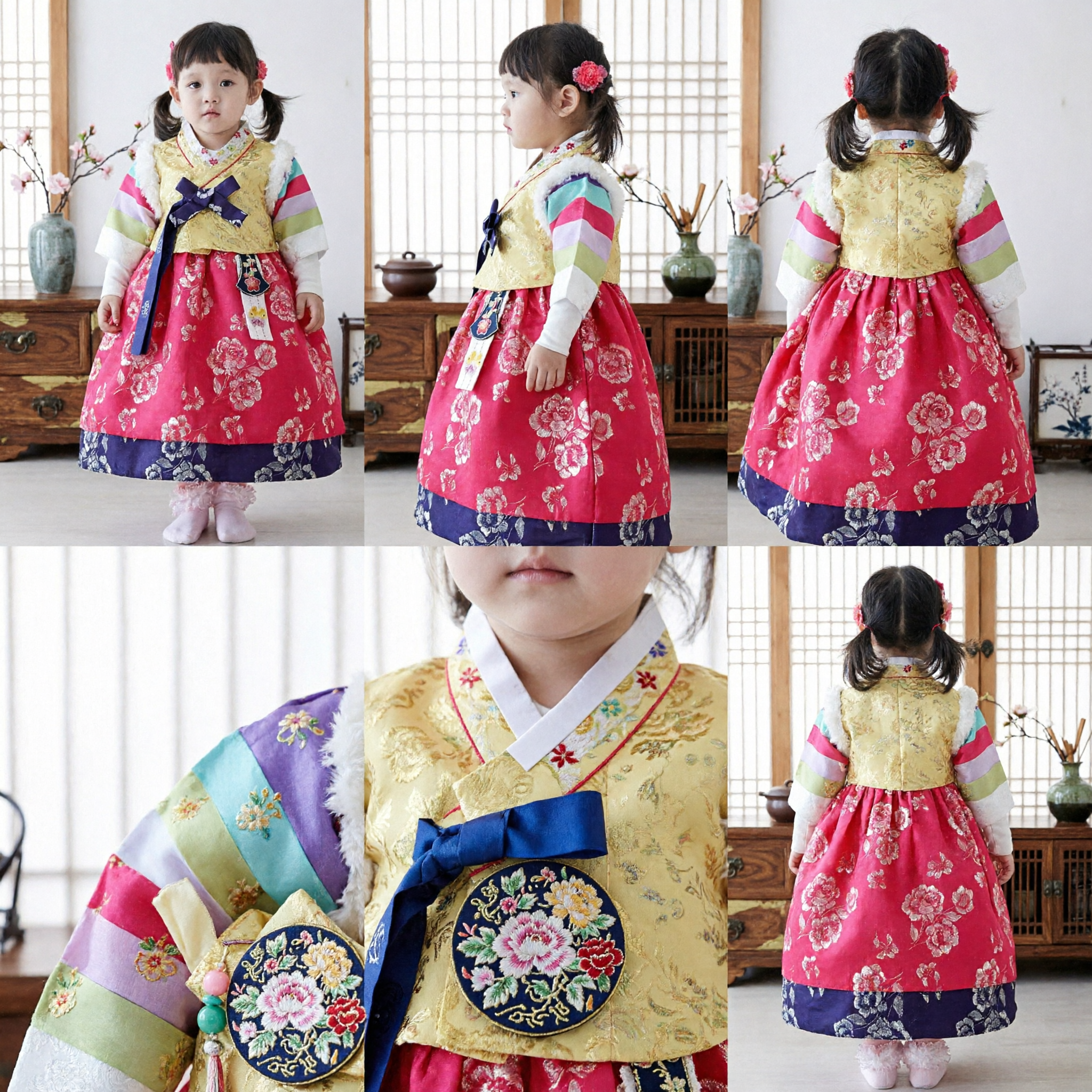 Costume Hanbok tradizionale coreano per ragazze, Jeogori giallo floreale e Chima rosa per matrimoni, feste e vacanze - Asian Costume