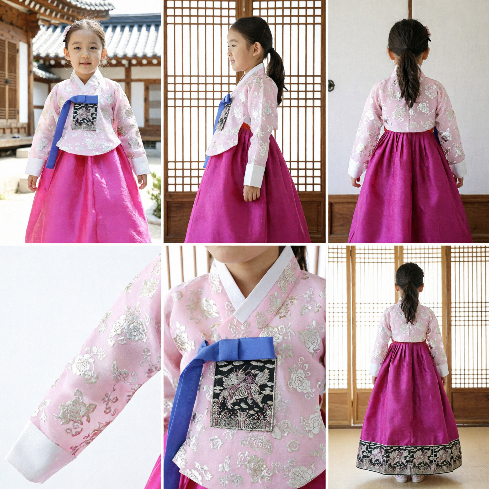 Meisjes Traditionele Koreaanse Hanbok Jurk Roze Bloemrijke Top Magenta Rok Formeel Kostuum voor Kinderen Bijzondere Gelegenheden - Asian Costume
