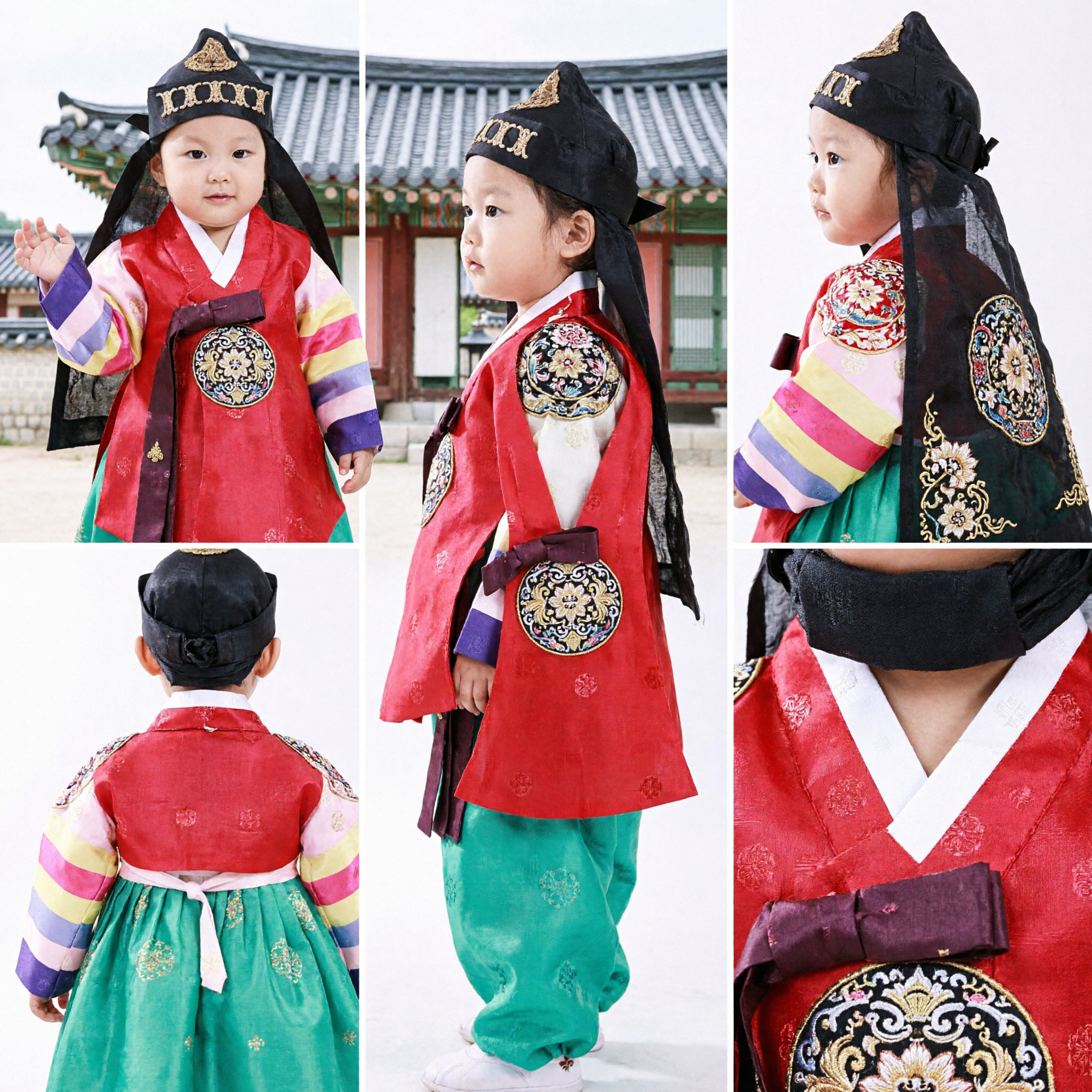 Tradycyjny koreański strój hanbok dla chłopców, komplet na pierwsze urodziny doljanchi, starożytny zestaw odzieży z kapeluszem - Asian Costume