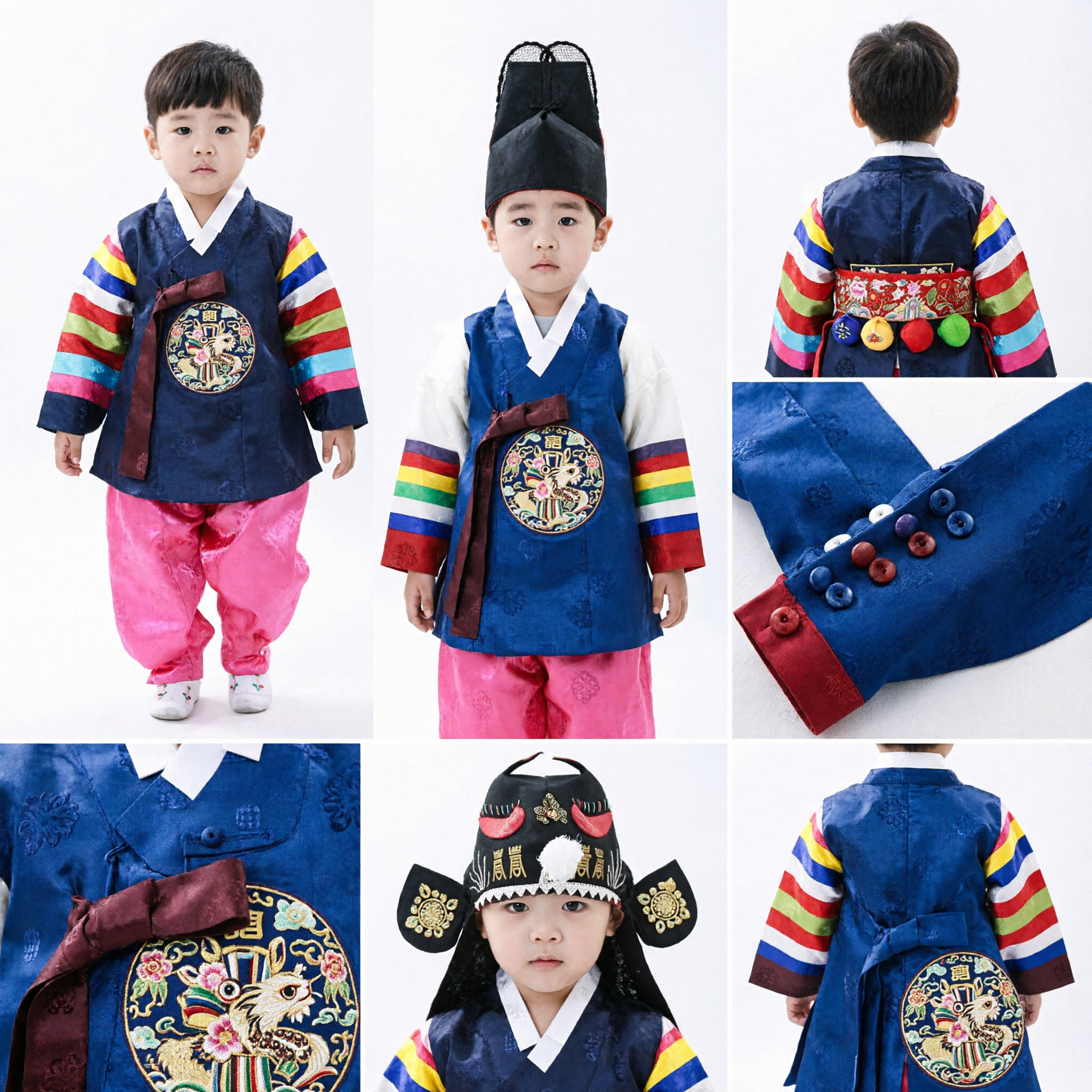Traditional Korean Hanbok for Kids First Birthday Doljanchi Costume Rainbow Saekdong Top and Pink Pants Set - Asian Costume