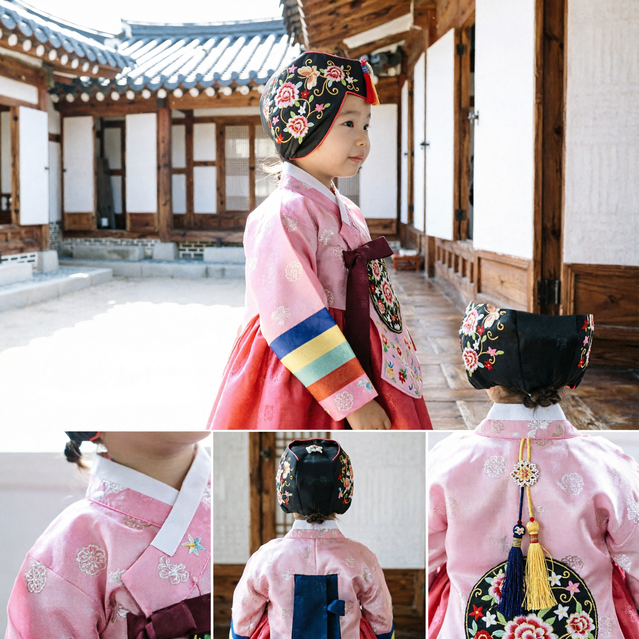 Tradycyjny chiński haftowany kwiecisty kapelusz dla dzieci, czarny z piwonią i motylem, nakrycie głowy z chwostem do kostiumu hanfu - Asian Costume