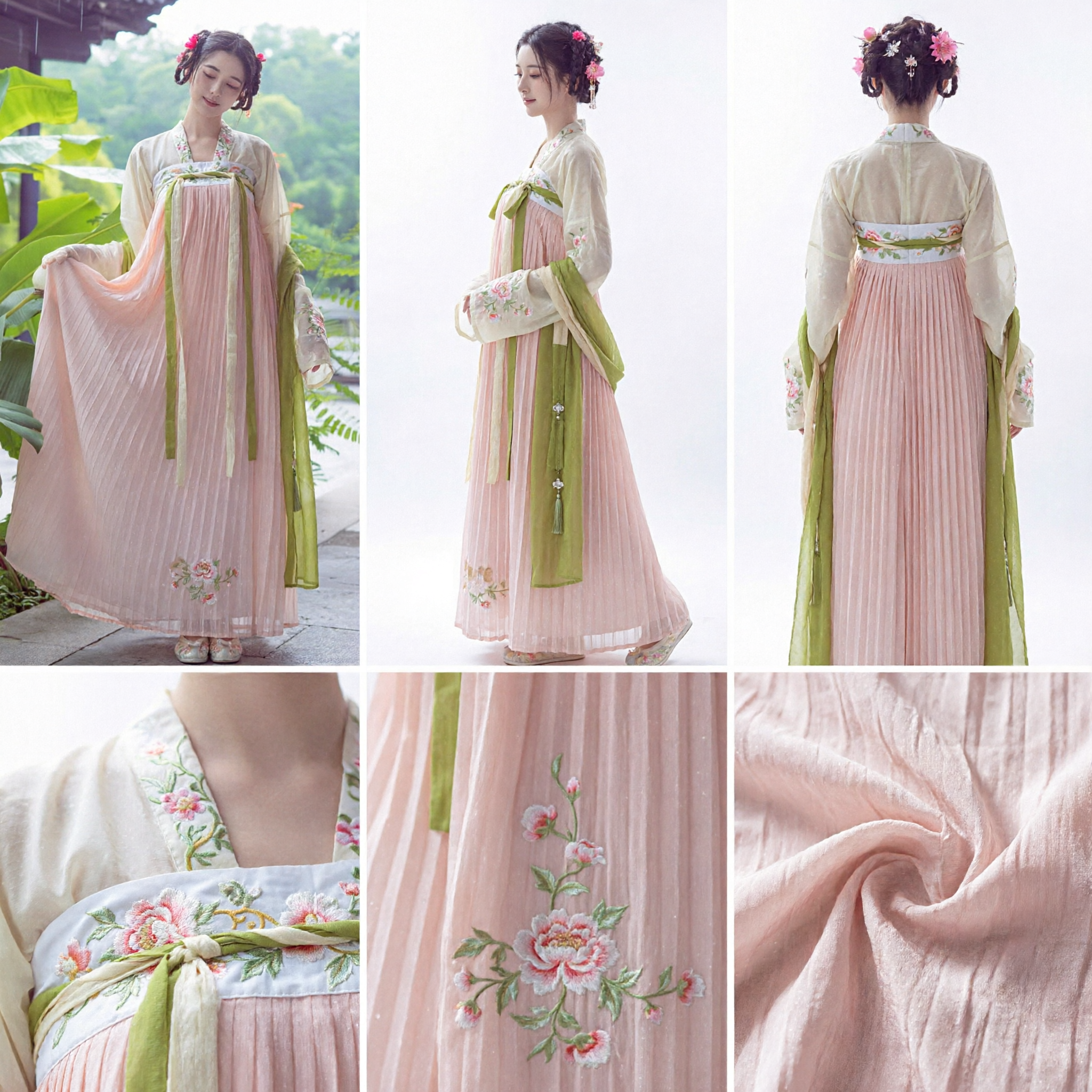 Costume Hanfu de l'ancienne dynastie Tang chinoise - Jupe plissée rose, robe traditionnelle pour femmes pour photographies - Asian Costume