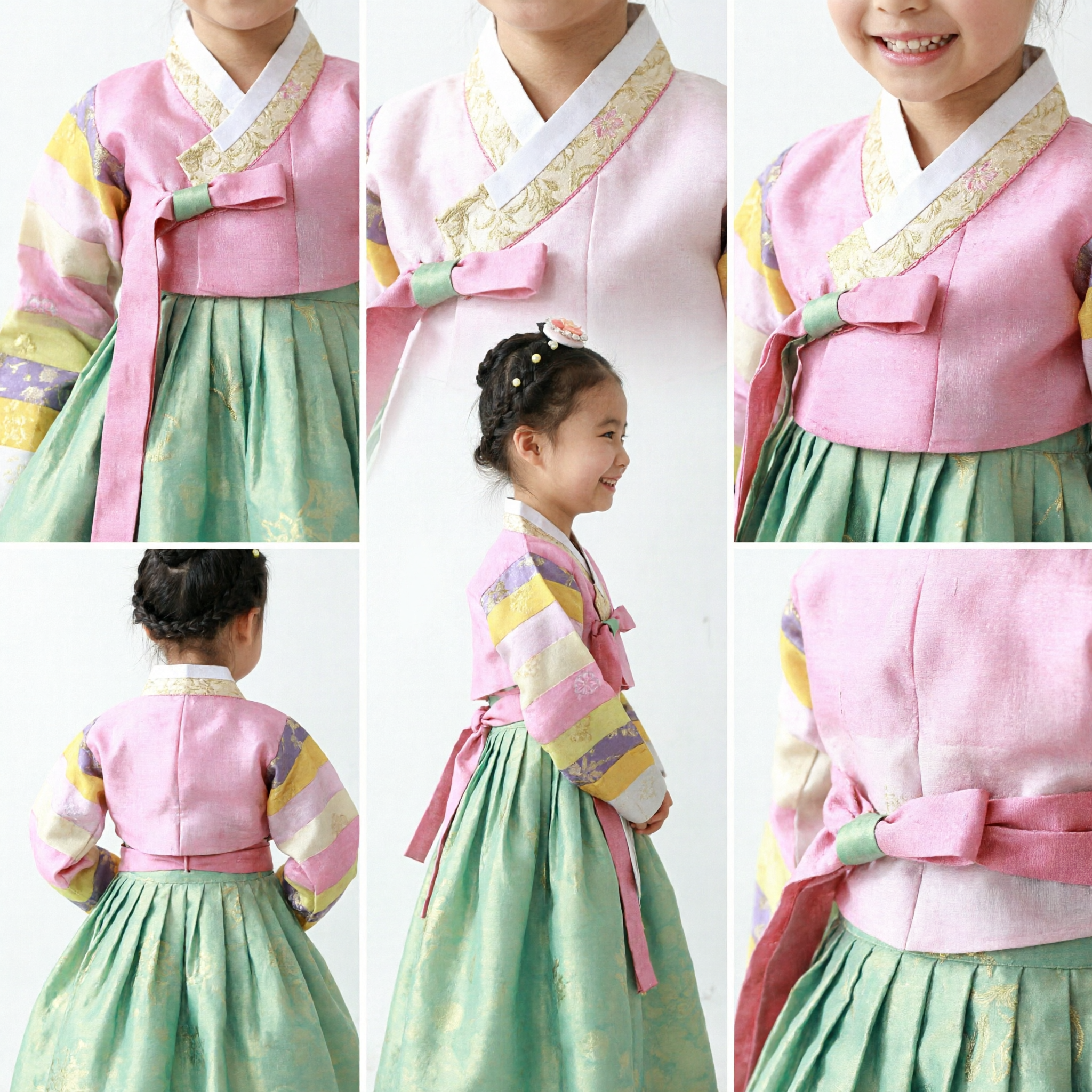 Traditional Korean Hanbok for Girls Pink and Green Kids Dress for Doljanchi Festival Occasions - Asian Costume