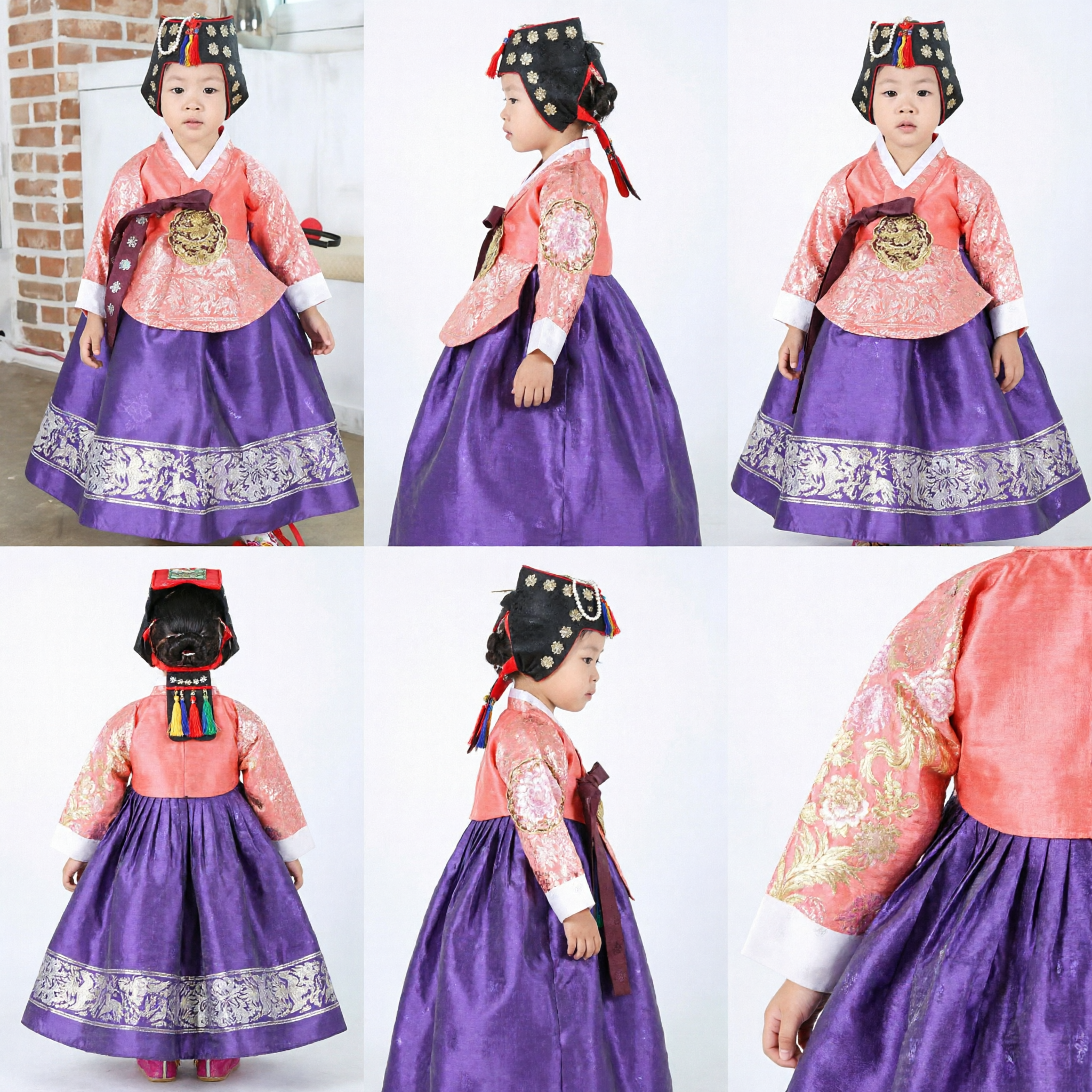 Hanbok Tradicional Coreano para Crianças Conjunto Formal Rosa e Roxo para Celebração do Primeiro Aniversário Doljanchi - Asian Costume