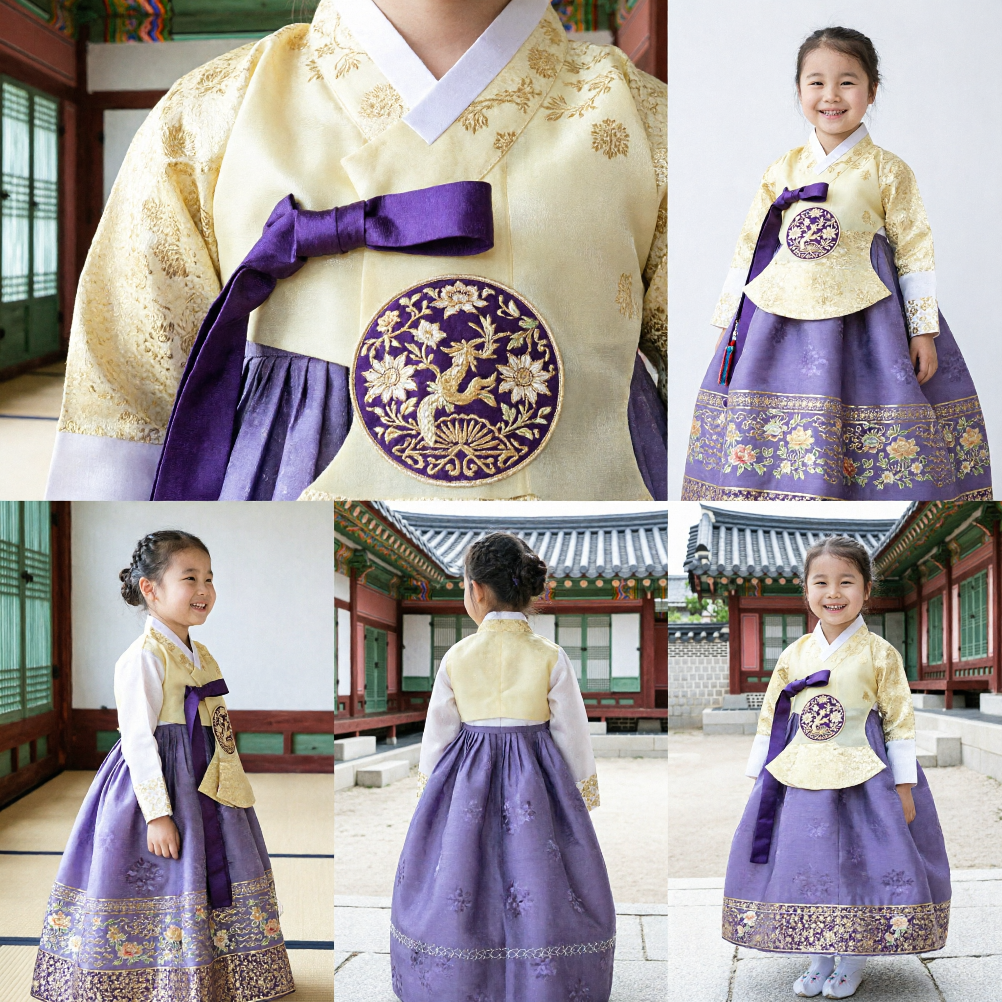Robe traditionnelle coréenne Hanbok pour filles, haut doré et jupe violette, costume pour anniversaire et fêtes pour enfants - Asian Costume