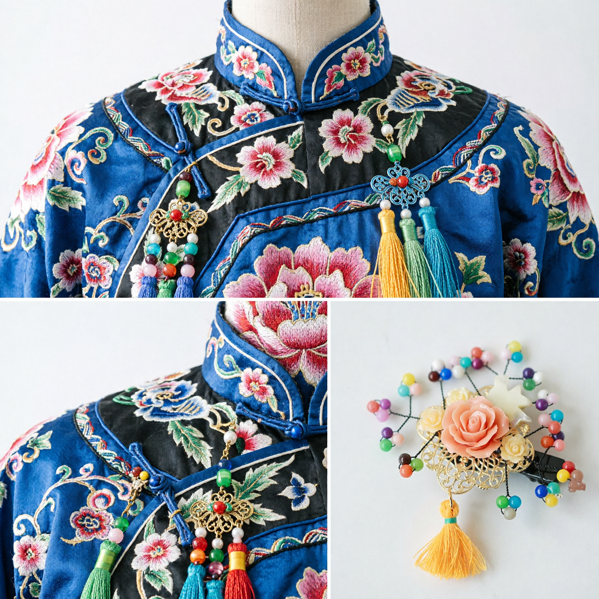 Accessoire capillaire Hanfu traditionnel chinois, épingle à cheveux à perles en forme de rose avec franges pour femmes et filles, style ancien - Asian Costume