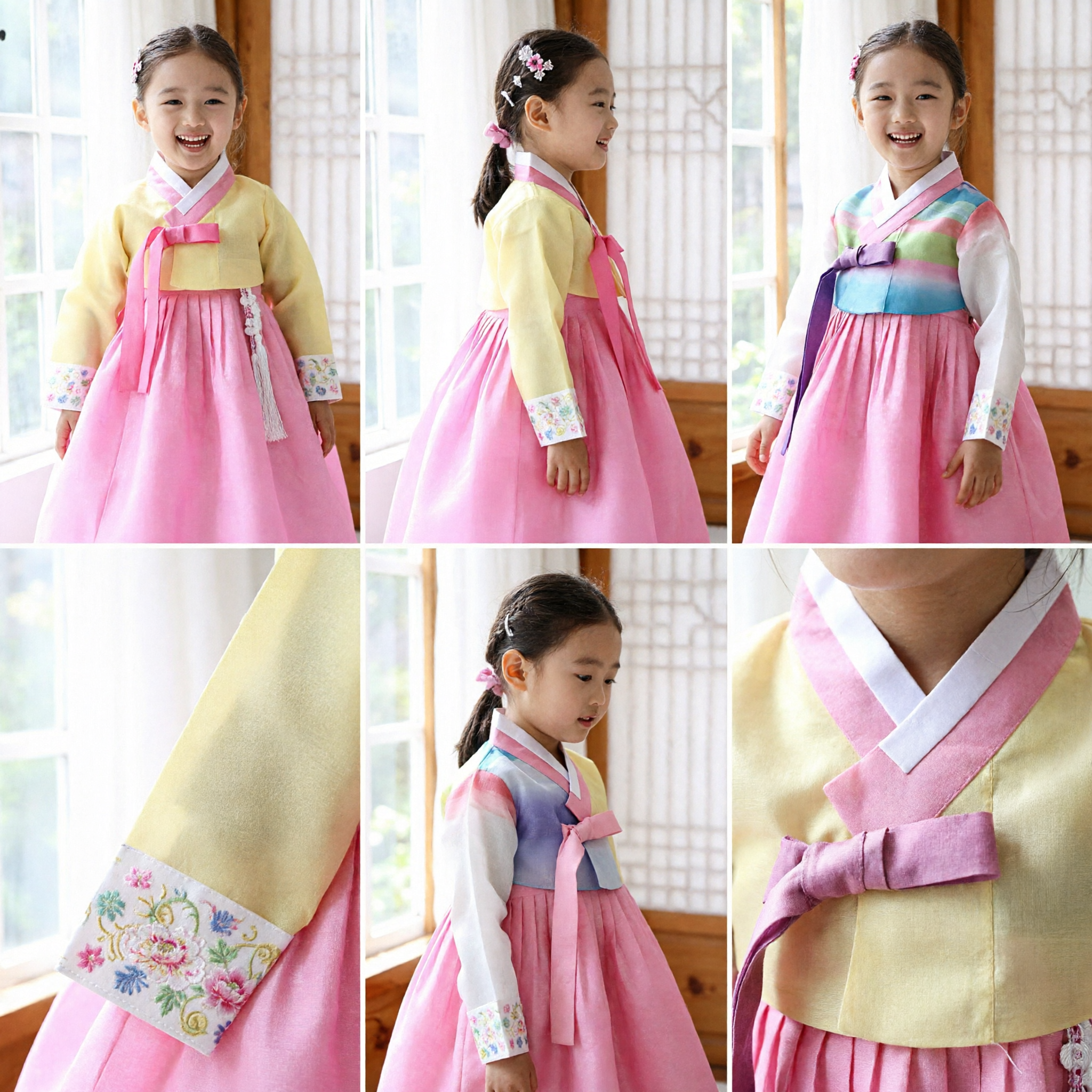 Hanbok Coreano Tradicional para Meninas Vestido Rosa e Amarelo Fantasia Cultural Infantil para Casamento e Aniversário - Asian Costume