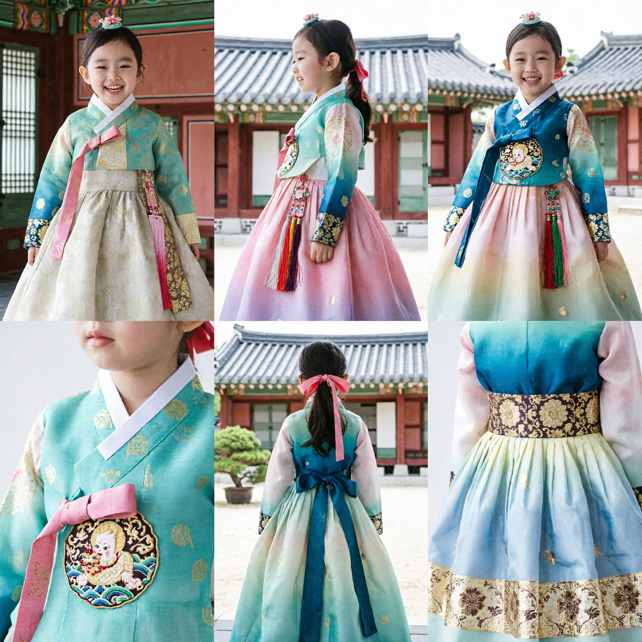 Hanbok Coreano Tradicional para Meninas Conjunto Jeogori Top Verde e Saia Chima Creme para Casamentos e Aniversários - Asian Costume