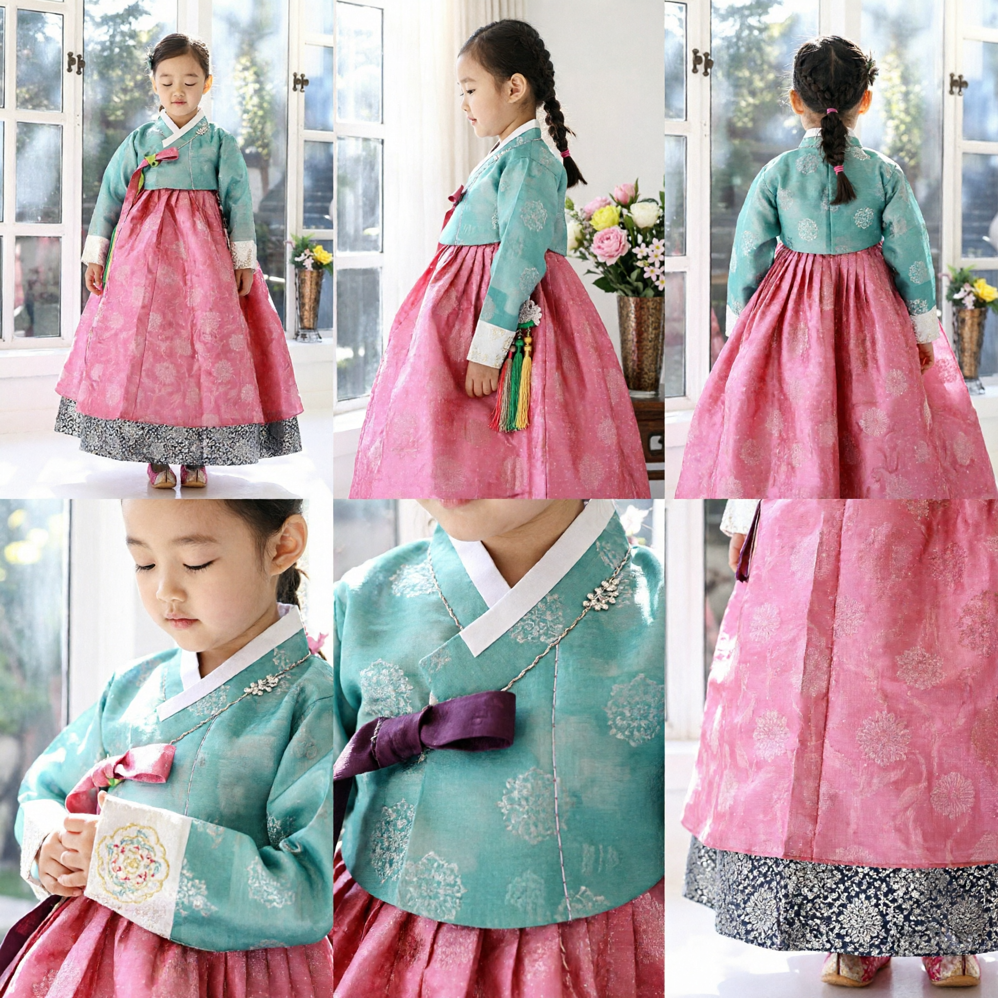 Hanbok Coreano Tradicional para Meninas Crianças Vestido Rosa e Verde Fantasia para Casamento Festival e Festa - Asian Costume