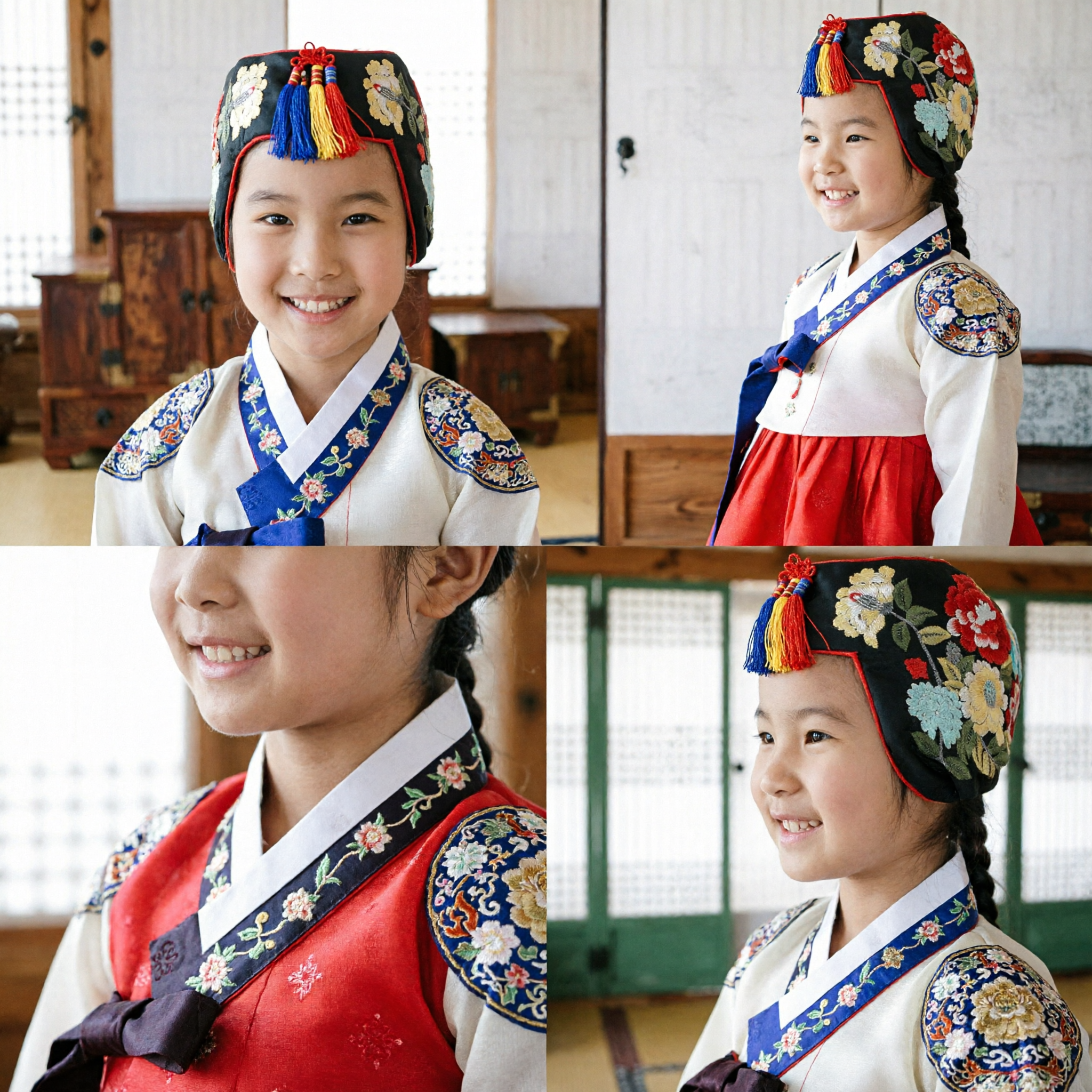 Copricapo Hanfu Cinese Tradizionale per Bambine Cappello Nero Ricamato con Peonia e Nappa per Costume Antico - Asian Costume