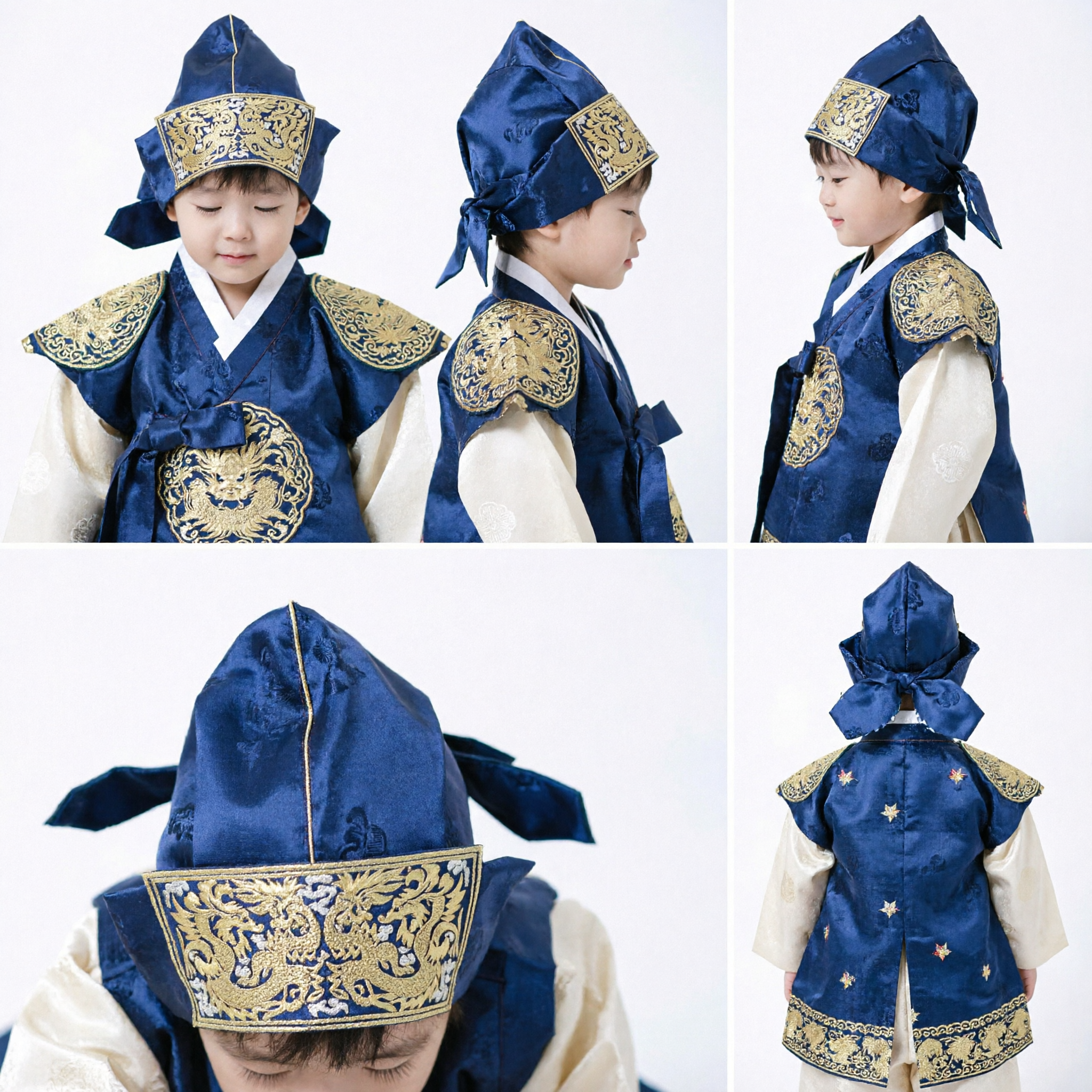 Traditioneller chinesischer antiker Gelehrtenhut für Jungen Kinder Blau Drachen-Stickerei Hanfu-Mütze Kostüm - Asian Costume