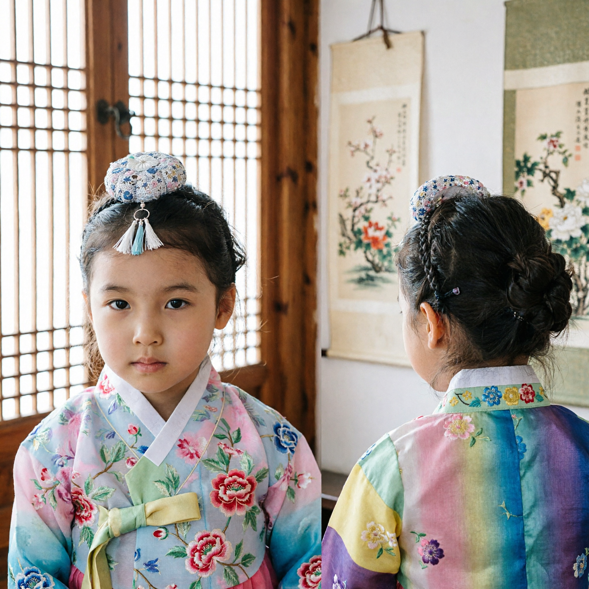 Traditioneel Koreaanse Haaraccessoire voor Meisjes Bloemig Ronde Knot Versiering met Kwasten voor Hanbok - Asian Costume