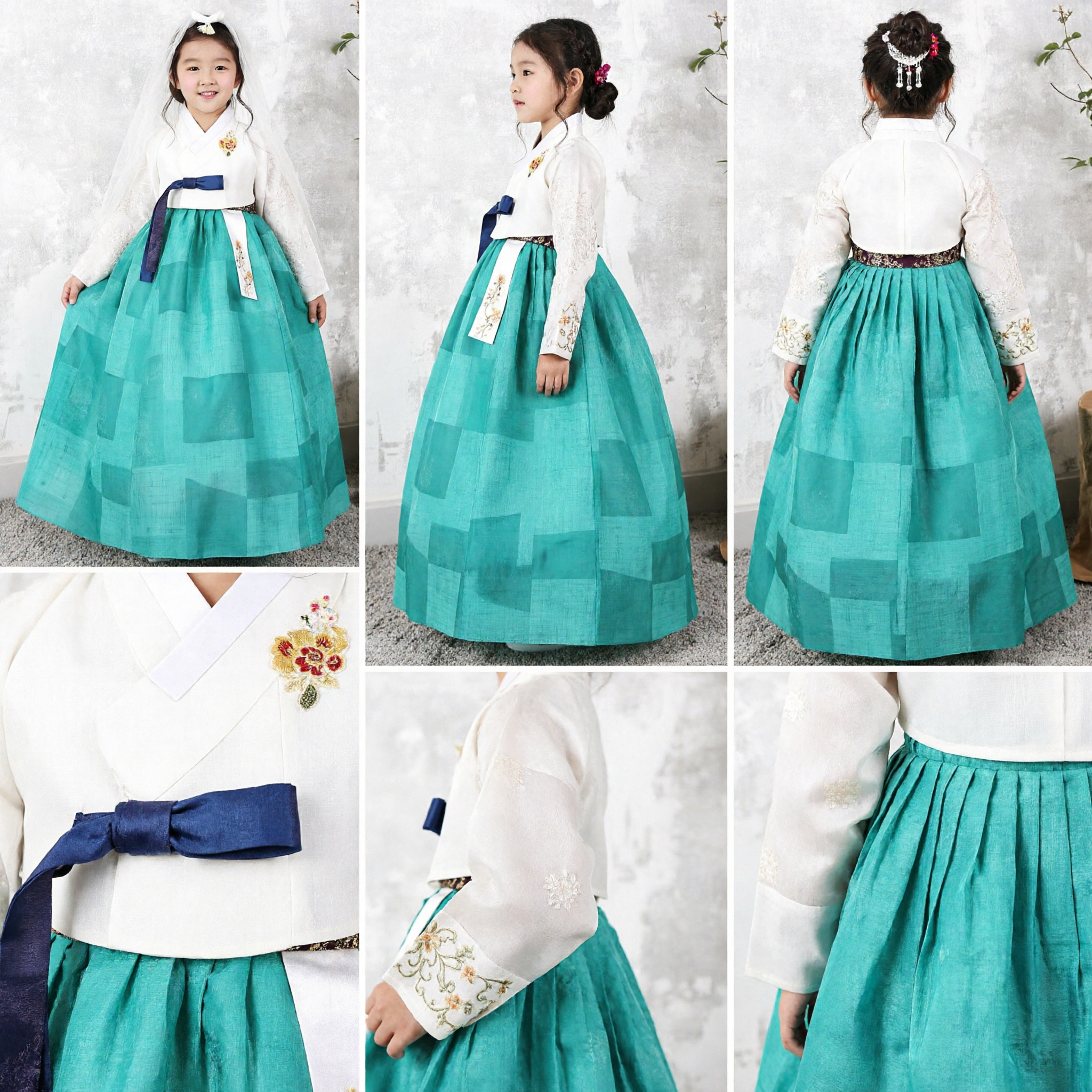 Meisjes Traditioneel Koreaans Hanbok Set Groene Rok Wit Bovenstuk voor Doljanchi Huwelijksceremonie - Asian Costume
