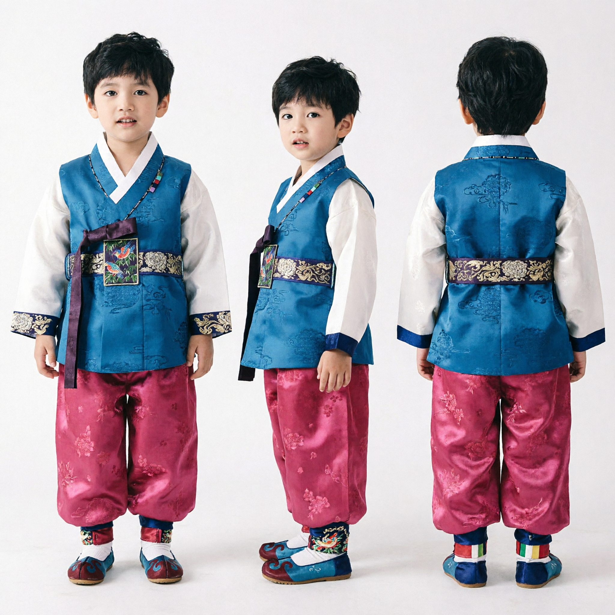 Jongens Koreaans Traditioneel Hanbok Set Blauw Vest Rode Broek Kinderen Formeel Vakantie Kostuum - Asian Costume