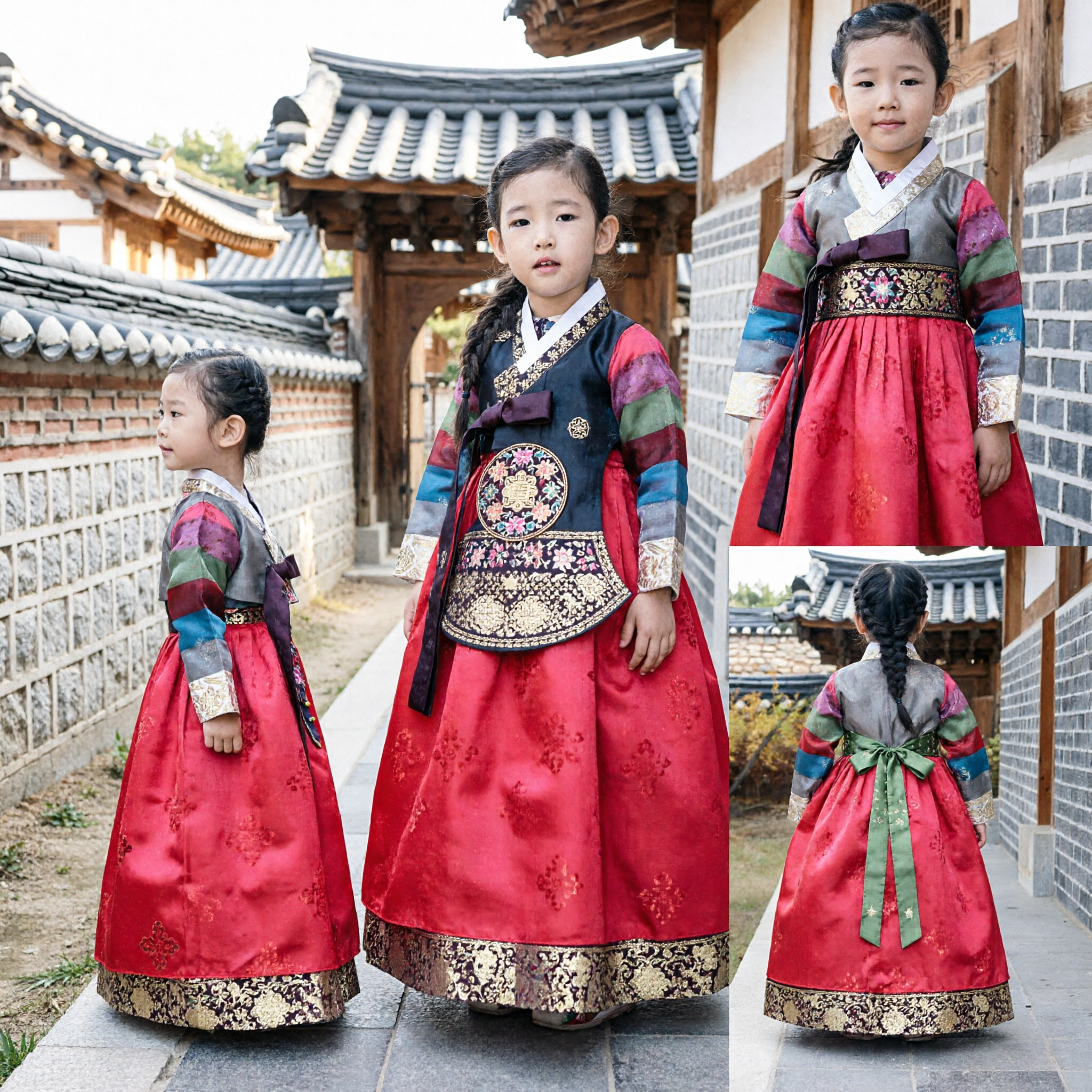Tradycyjny koreański hanbok dla dziewczynek, czerwona spódnica, kolorowy top, strój dziecięcy na urodziny i festiwale - Asian Costume