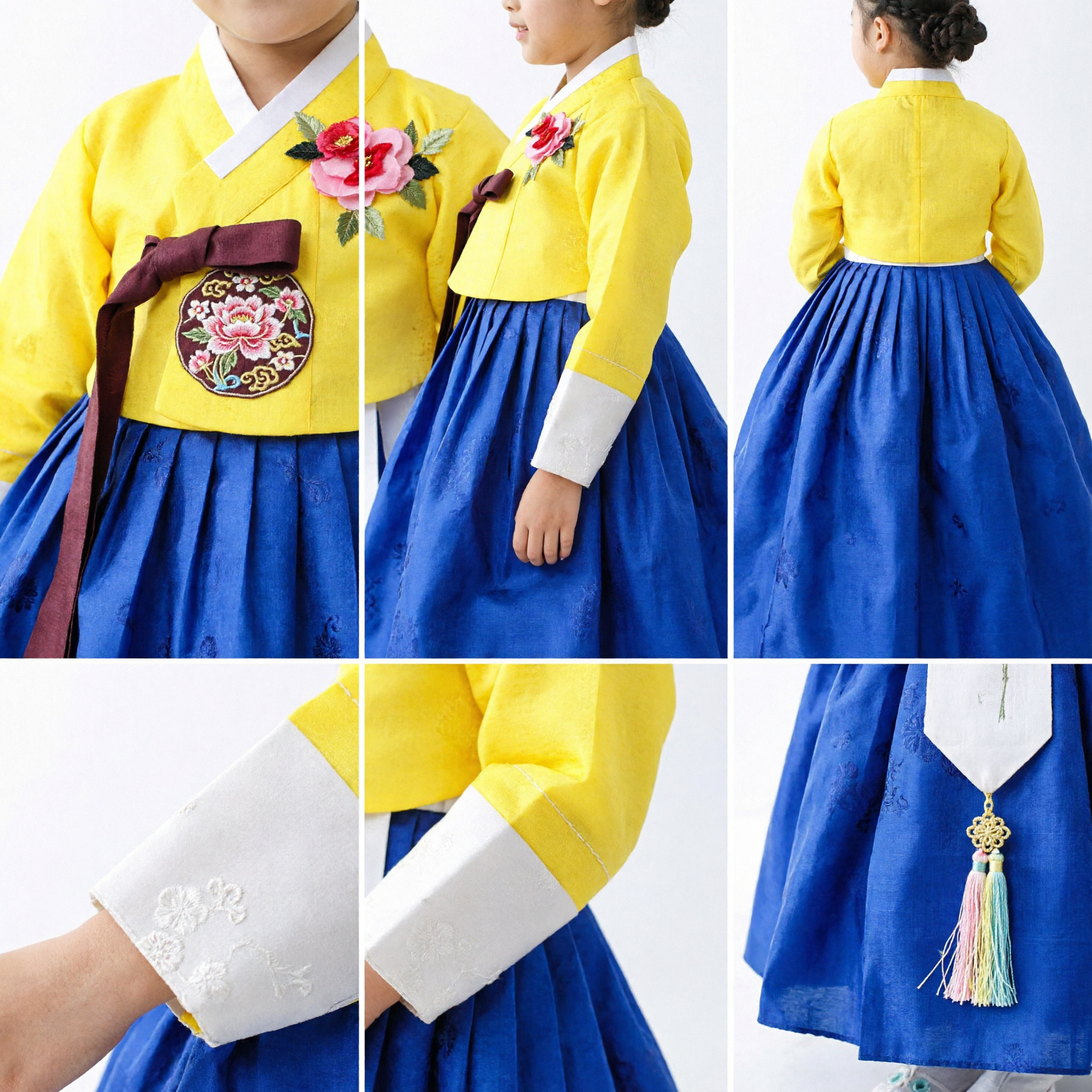 Conjunto de Fantasia Tradicional Coreana Hanbok para Meninas Jeogori Amarelo Vestido Chima Azul para Festivais Aniversários e Apresentações - Asian Costume
