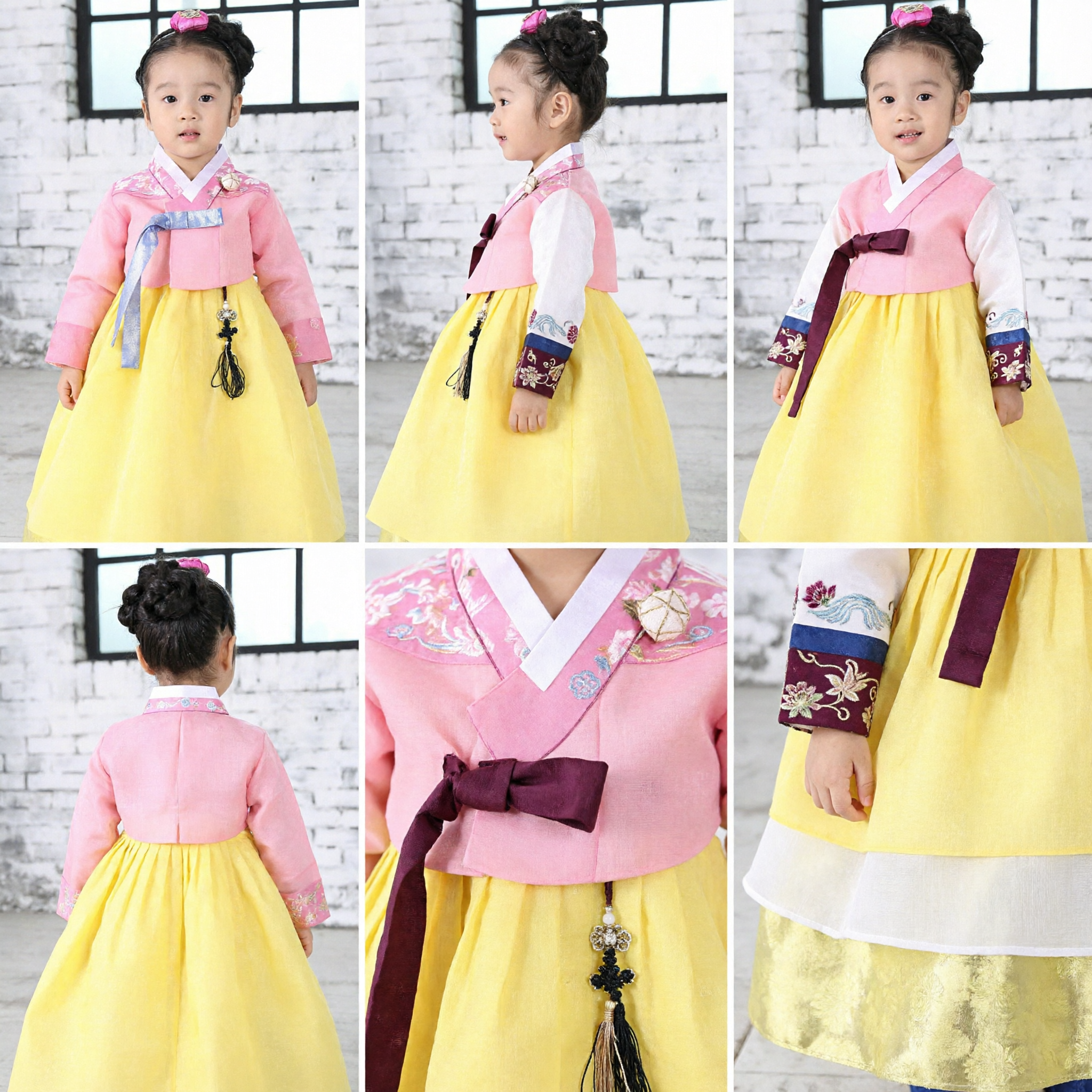Hanbok Tradicional Coreano para Meninas Infantis Top Floral Rosa Saia Amarela Fantasia para Casamento Festa de Aniversário - Asian Costume