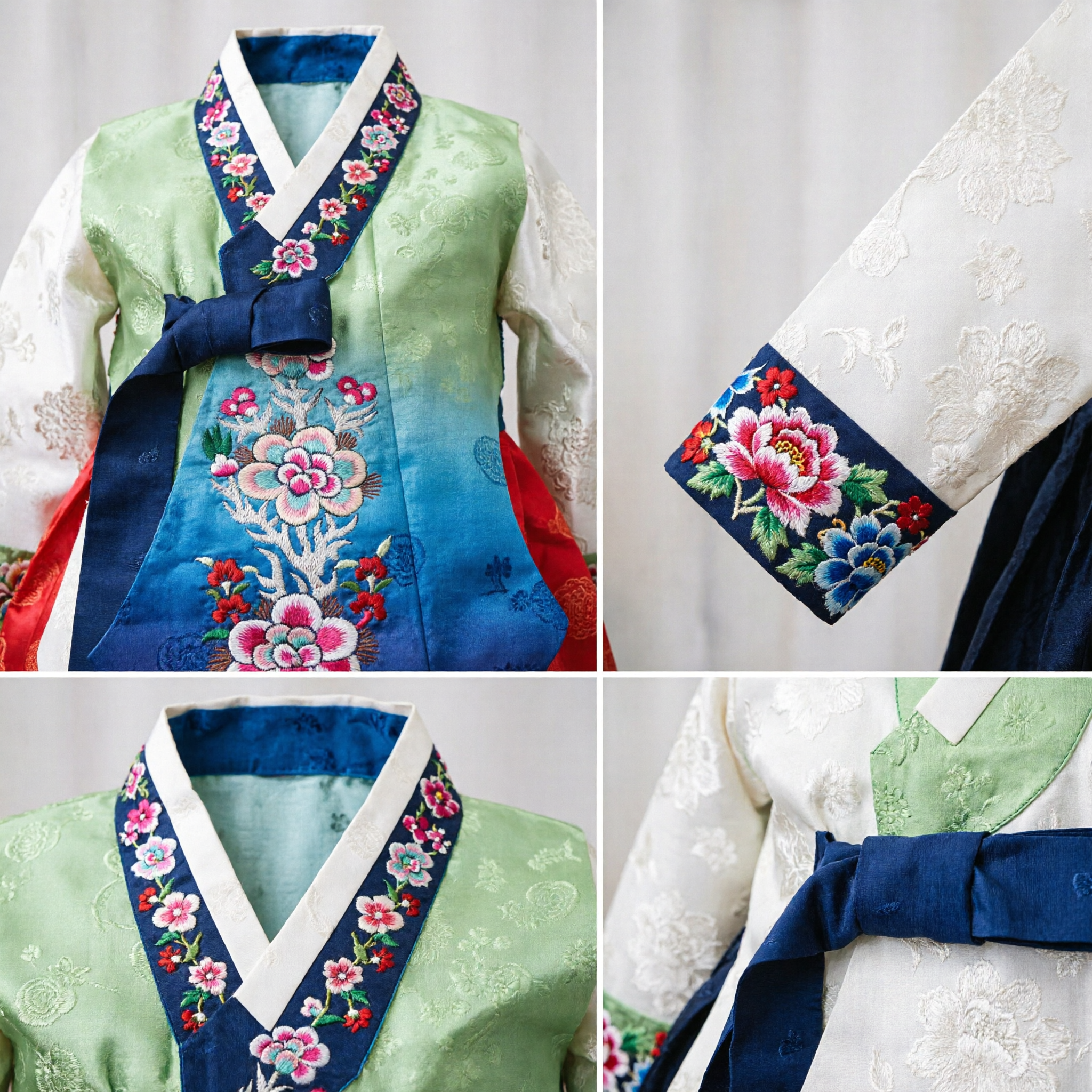 Traditioneel Koreaanse Hanbok hoofdsieraad met bloemen- en vlinderborduurwerk voor vrouwen bruiloftsceremonie - Asian Costume