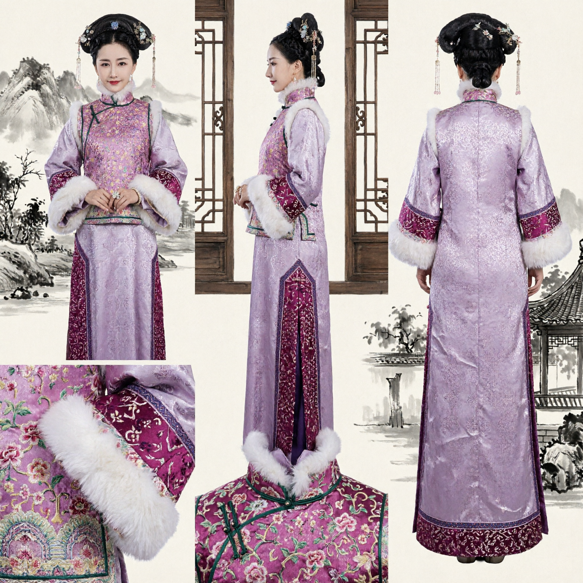 Traje de Princesa Manchu da Dinastia Qing Chinesa Tradicional, Robe Roxa Bordada de Dama do Palácio Antigo para Cosplay - Asian Costume