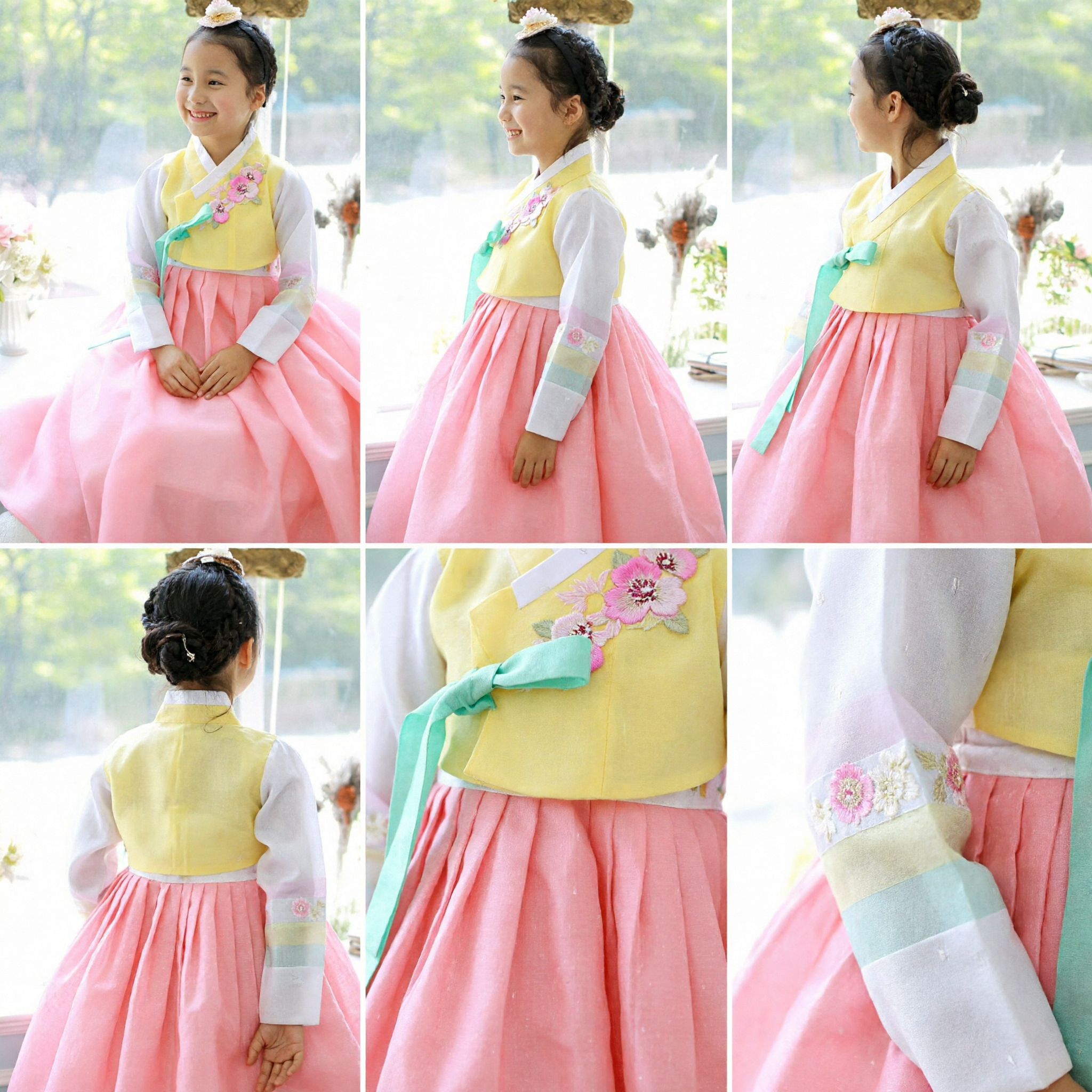 Hanbok tradizionale coreano per ragazze, top con ricamo floreale giallo e gonna rosa, costume formale per bambini - Asian Costume