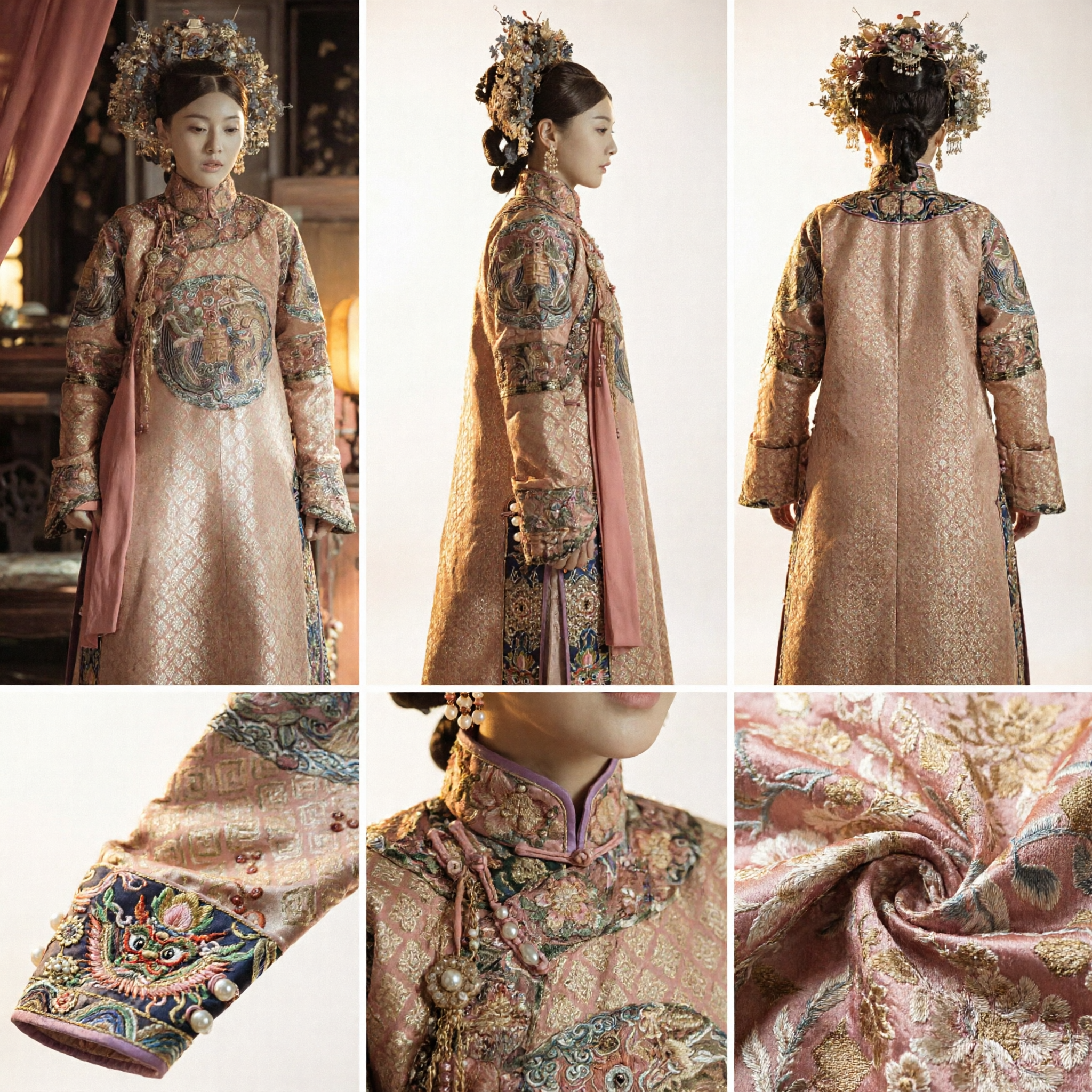 Traditionele Chinese Qing-dynastie Manchu Adellijke Dame Bruiloft Jurken Geborduurde Gewaad en Hoofdtooi voor Vrouwen - Asian Costume