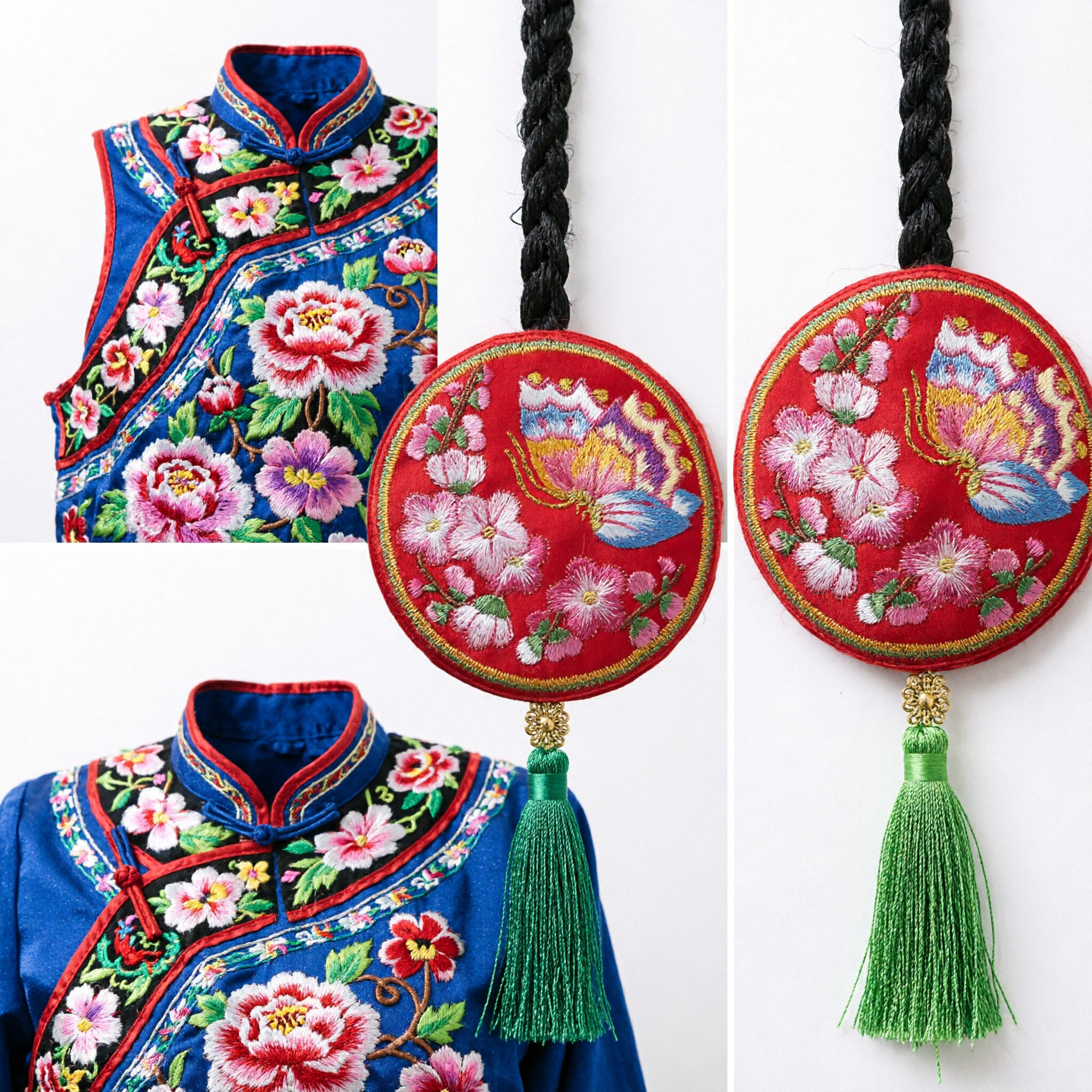 中国伝統 赤い刺繍蝶香嚢腰飾り護符タッセル付き 漢服コスチュームアクセサリー - Asian Costume