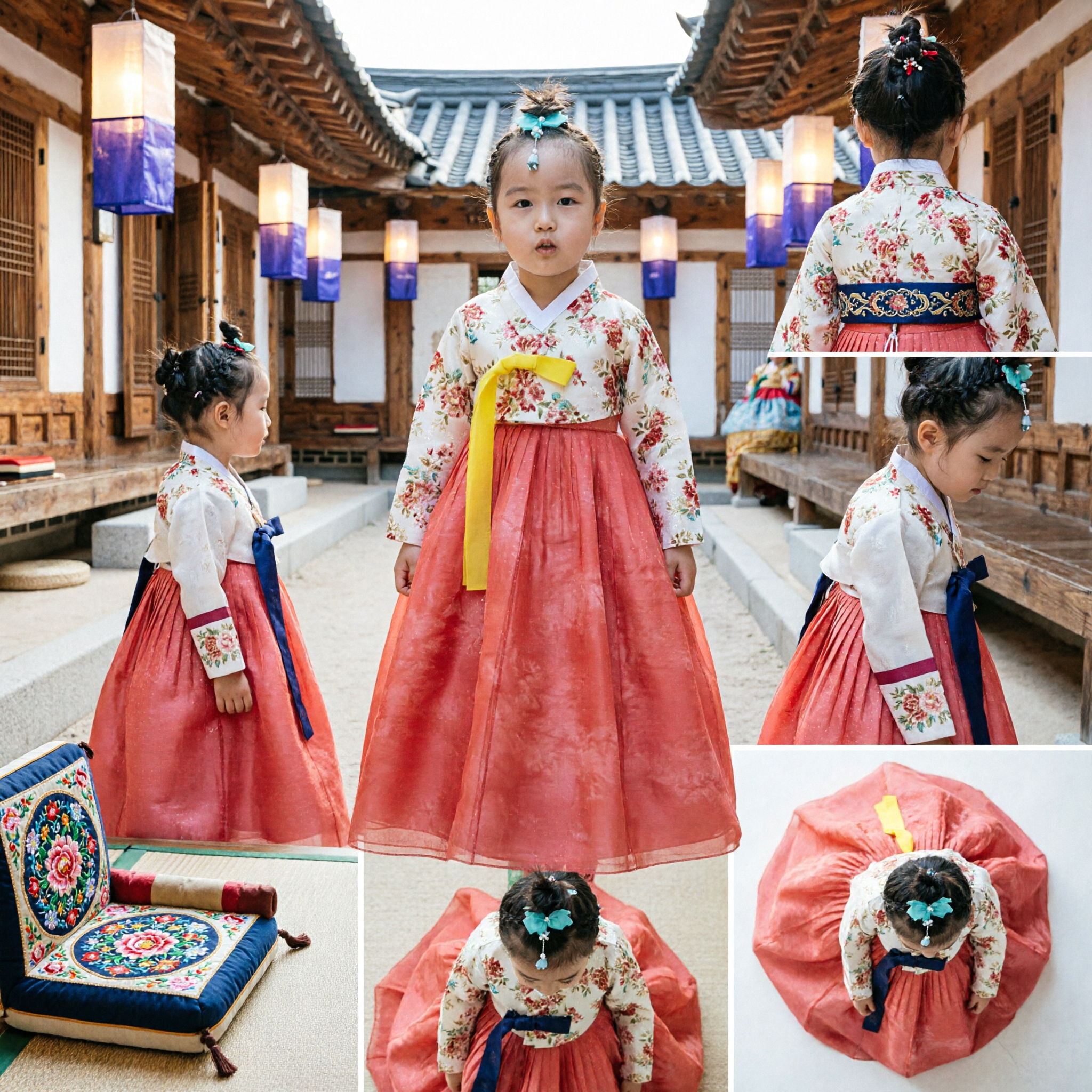 Hanbok traditionnel coréen pour filles, Jeogori floral et Chima rose pour enfants pour Chuseok et Seollal - Asian Costume