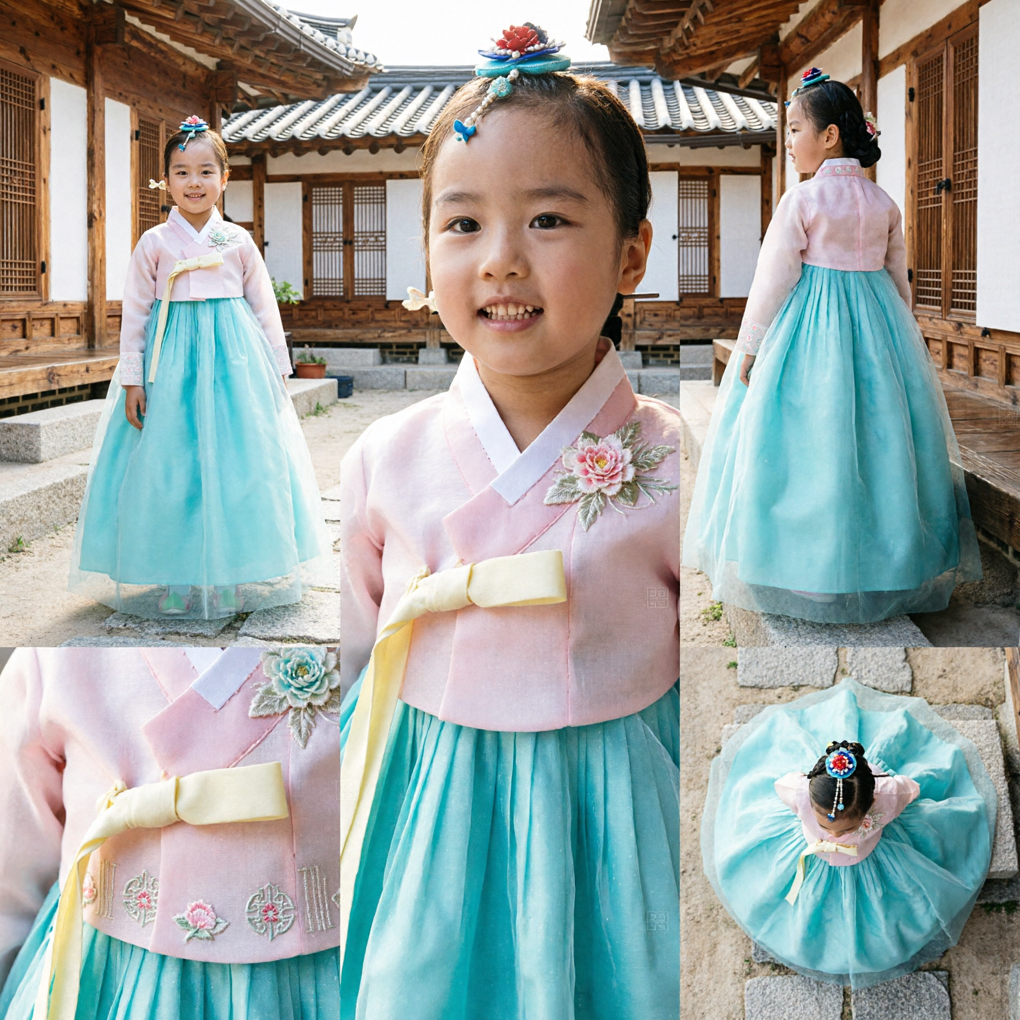 Robe traditionnelle coréenne Hanbok pour filles, Jeogori rose et Chima bleu, costume pour occasions spéciales pour enfants - Asian Costume