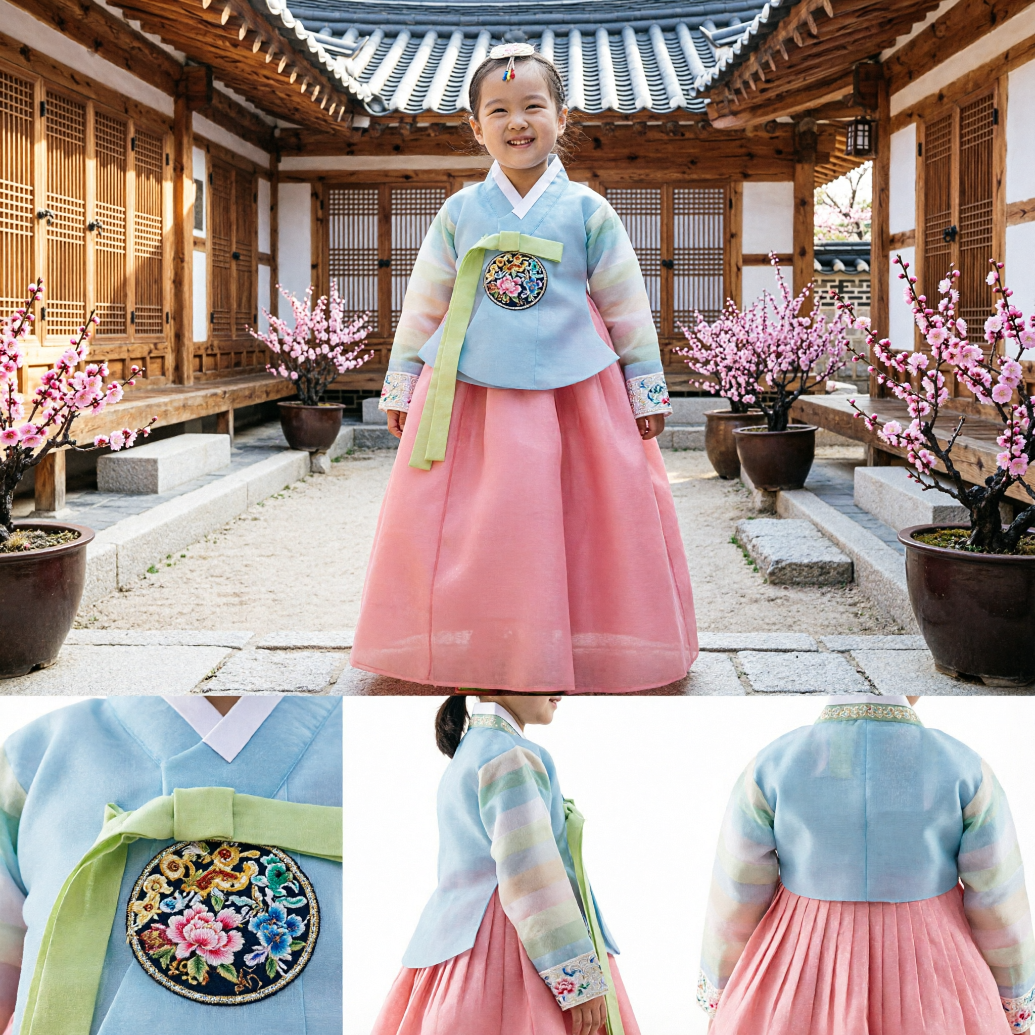 Hanbok tradizionale coreano per bambine Jeogori con maniche arcobaleno e vestito Chima rosa per celebrazione Doljanchi - Asian Costume