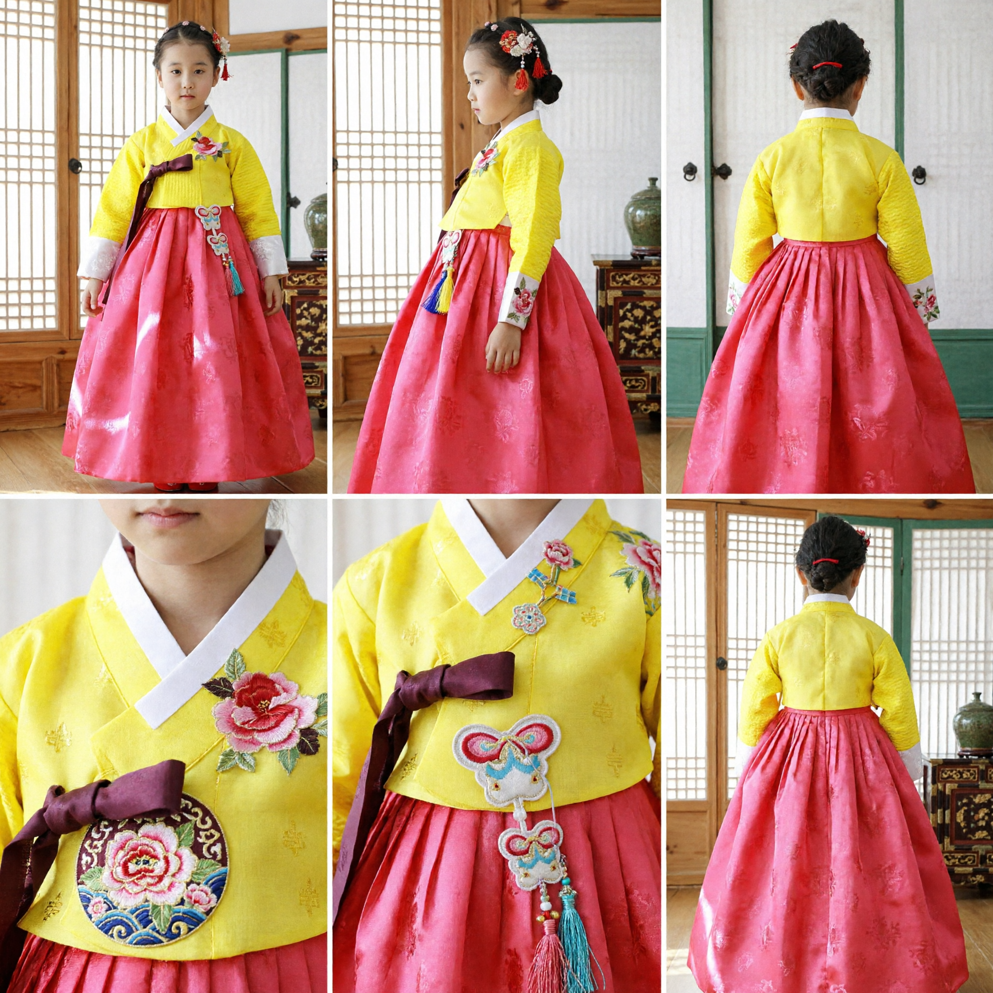 Conjunto Hanbok Tradicional Coreano Infantil Jeogori Amarelo Vestido Chima Rosa Traje para Casamento Aniversário Festival - Asian Costume