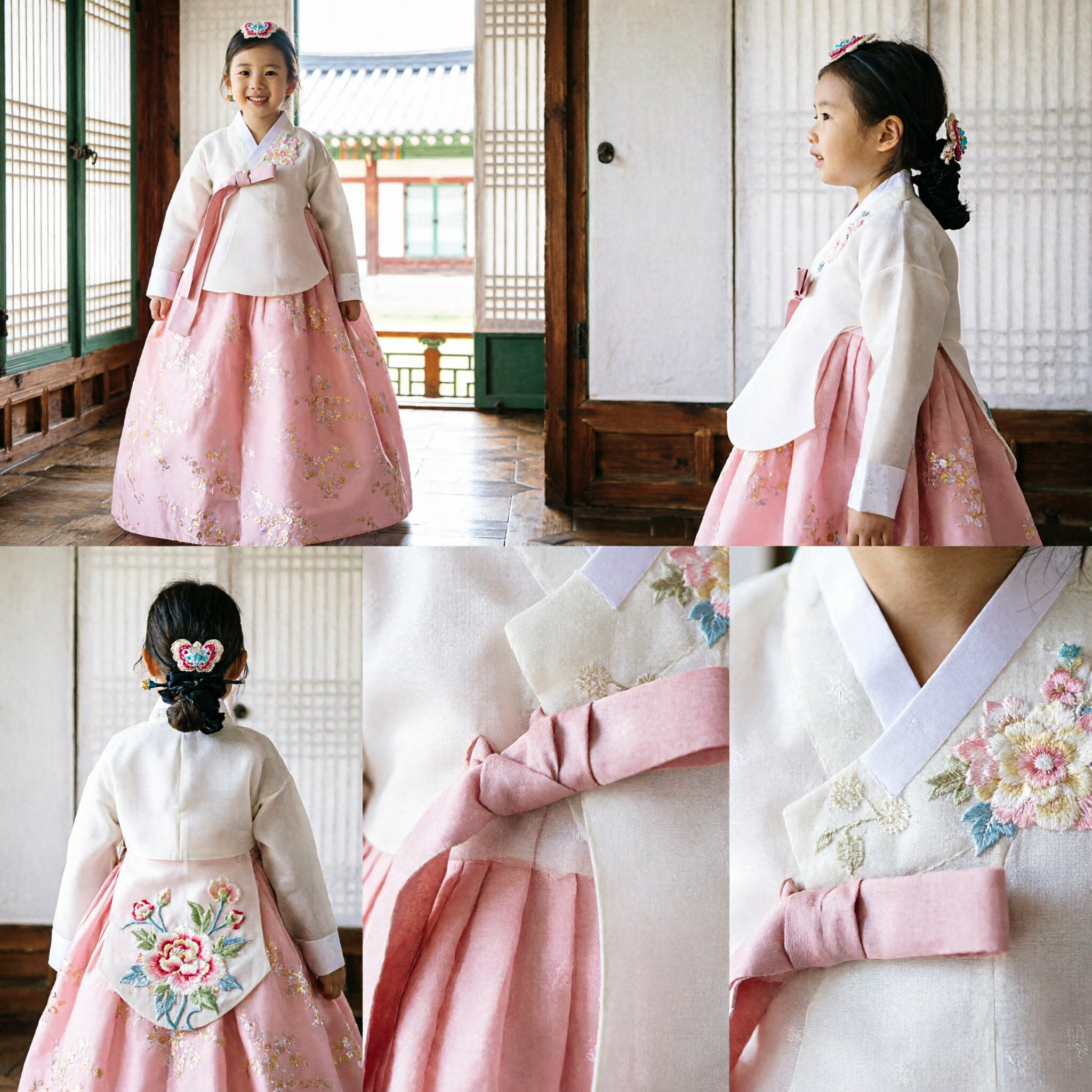 Hanbok coréen élégant rose et blanc pour filles - Robe traditionnelle brodée de fleurs pour anniversaire et occasions spéciales - Asian Costume