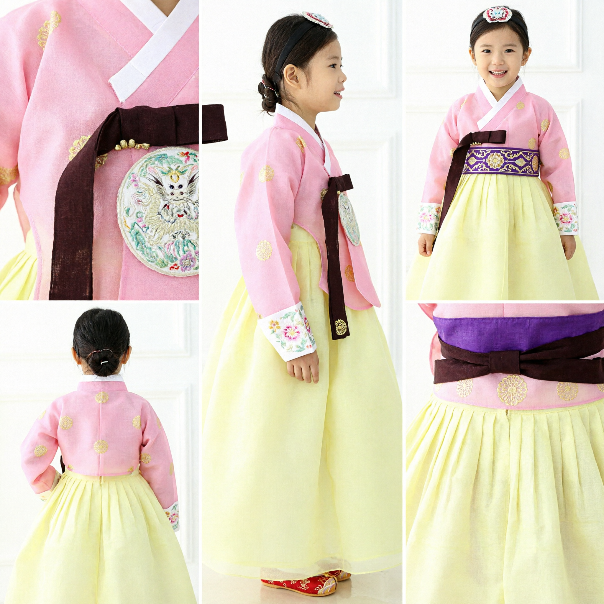 Mädchen Koreanisches Traditionelles Hanbok Kleid Rosa Oberteil Gelber Rock Kinder Festival Party Auftrittskostüm - Asian Costume
