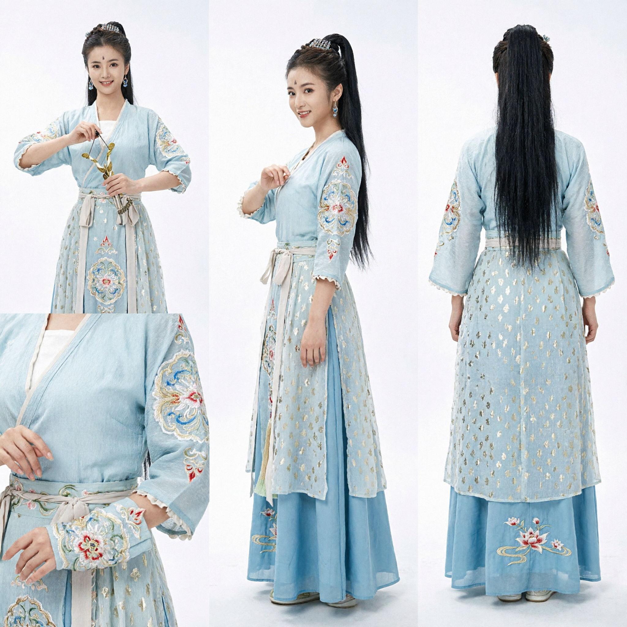 Traje de Espadachina Wuxia China Antigua Vestido Hanfu Azul Atuendo Tradicional de Hada para Cosplay de Mujeres - Asian Costume