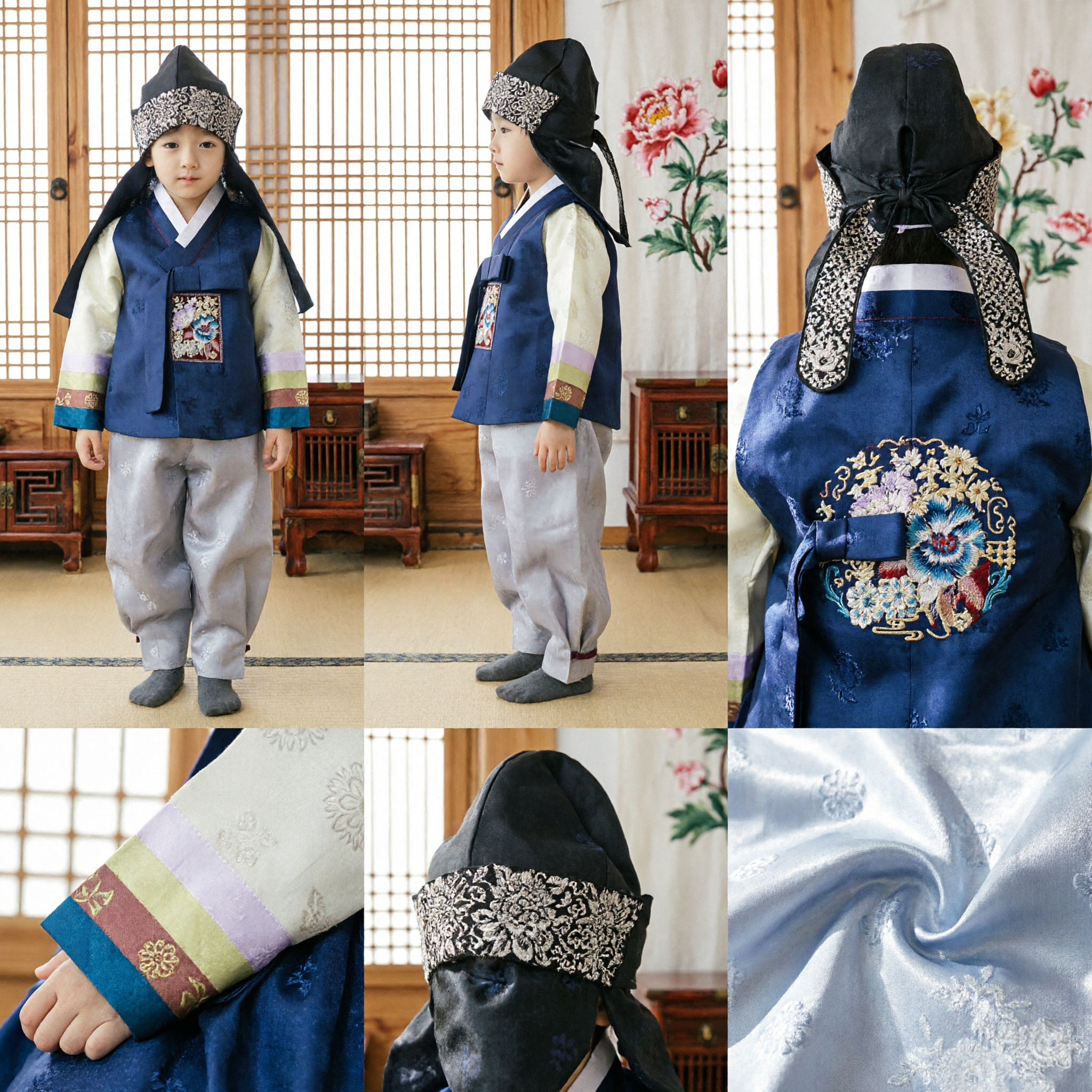 Hanbok Tradicional Coreano para Niños Infantil Chaleco Azul Conjunto para Doljanchi Cumpleaños y Boda - Asian Costume