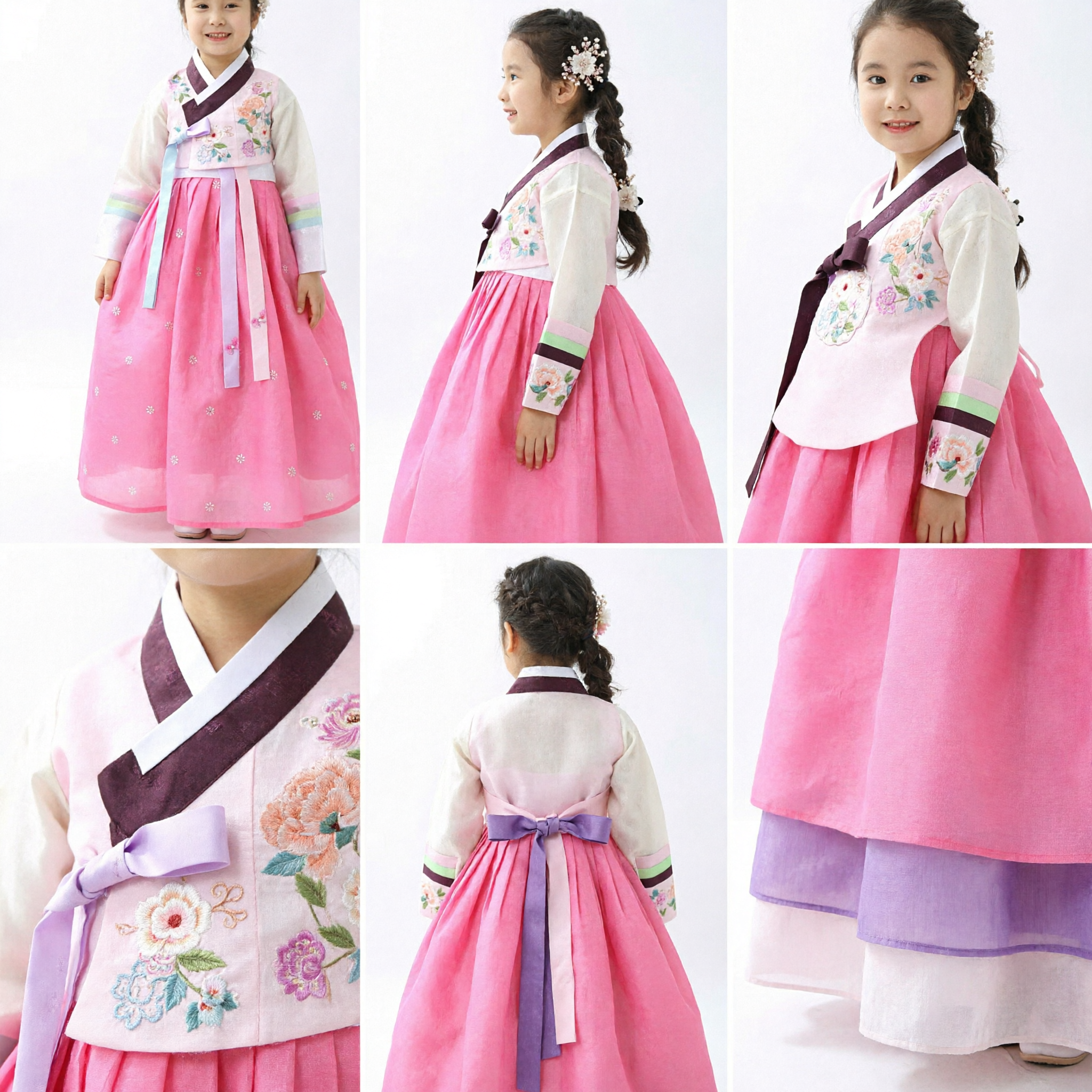 Vestido Hanbok Tradicional Coreano para Meninas Crianças Conjunto de Saia com Bordado Floral Rosa para Festivais e Casamentos - Asian Costume